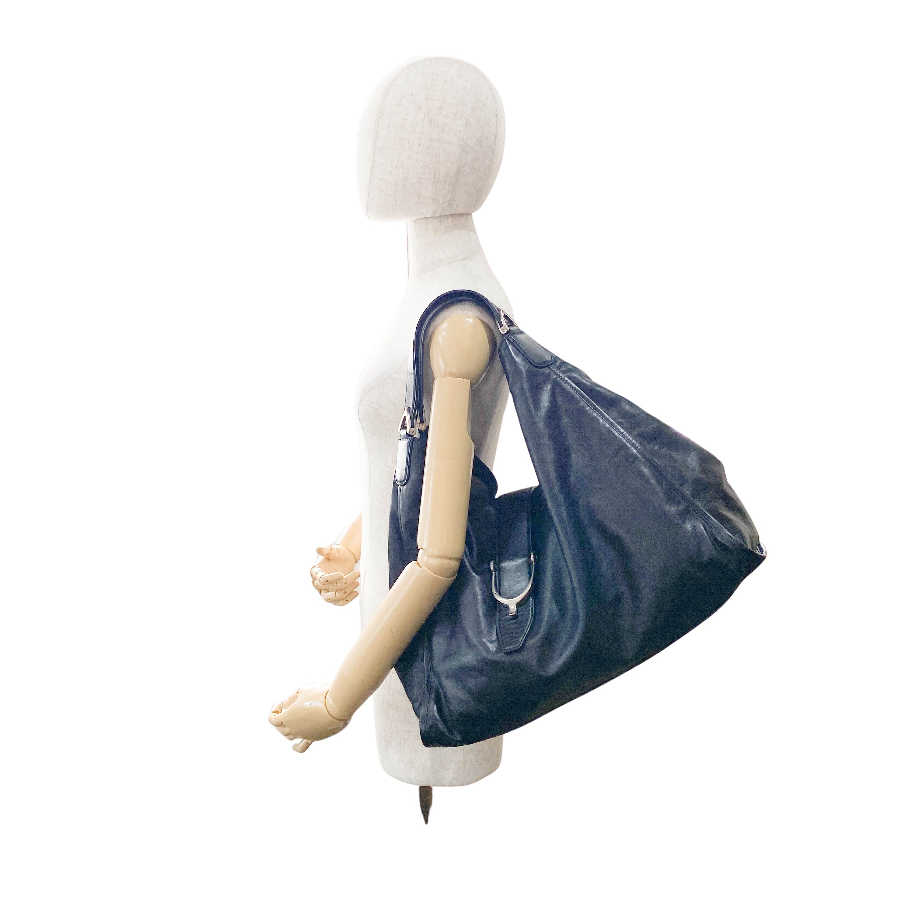 Large Stirrup Black Leather Top Handle  