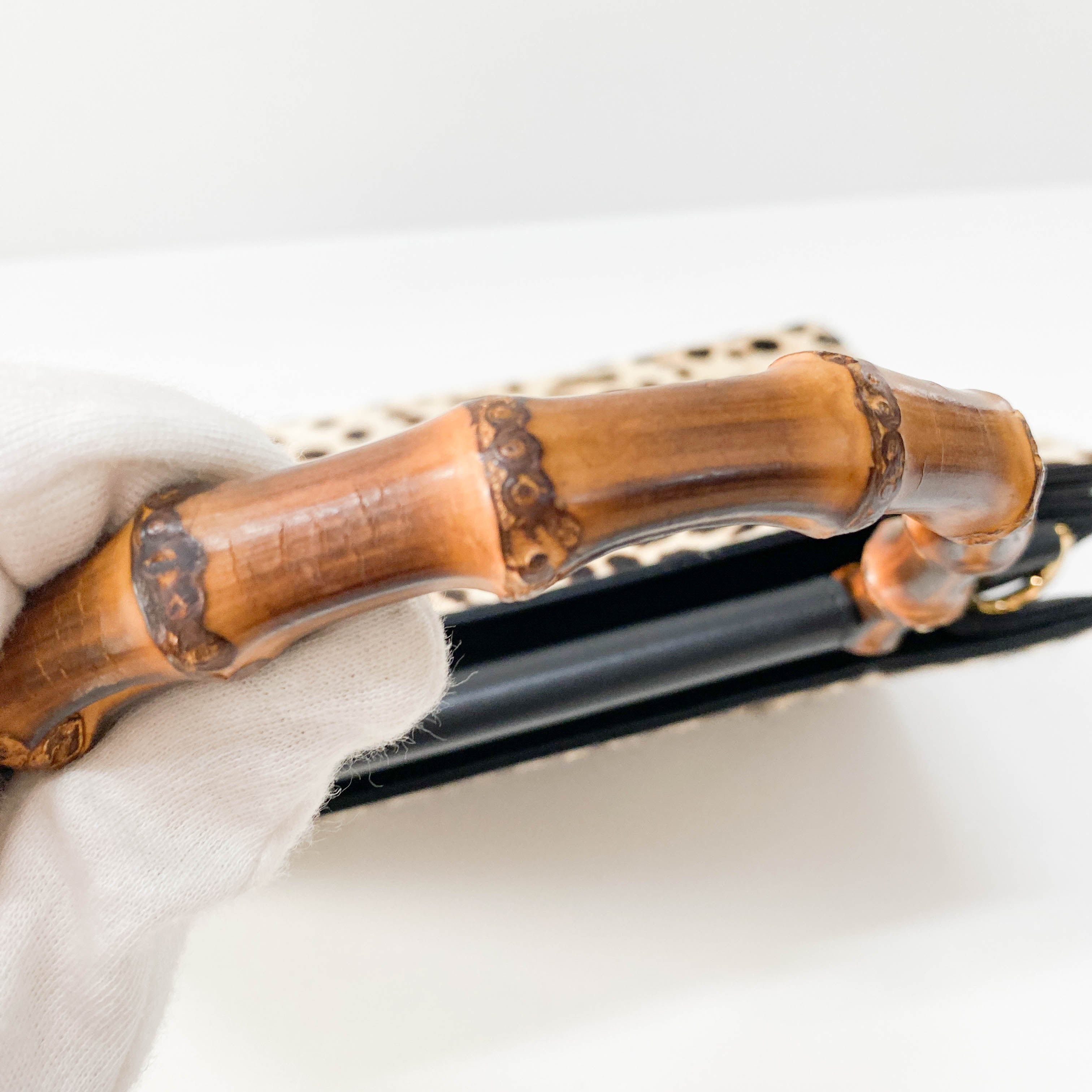 Nymphaea Leopard Calf Hair Bamboo Handle Bag