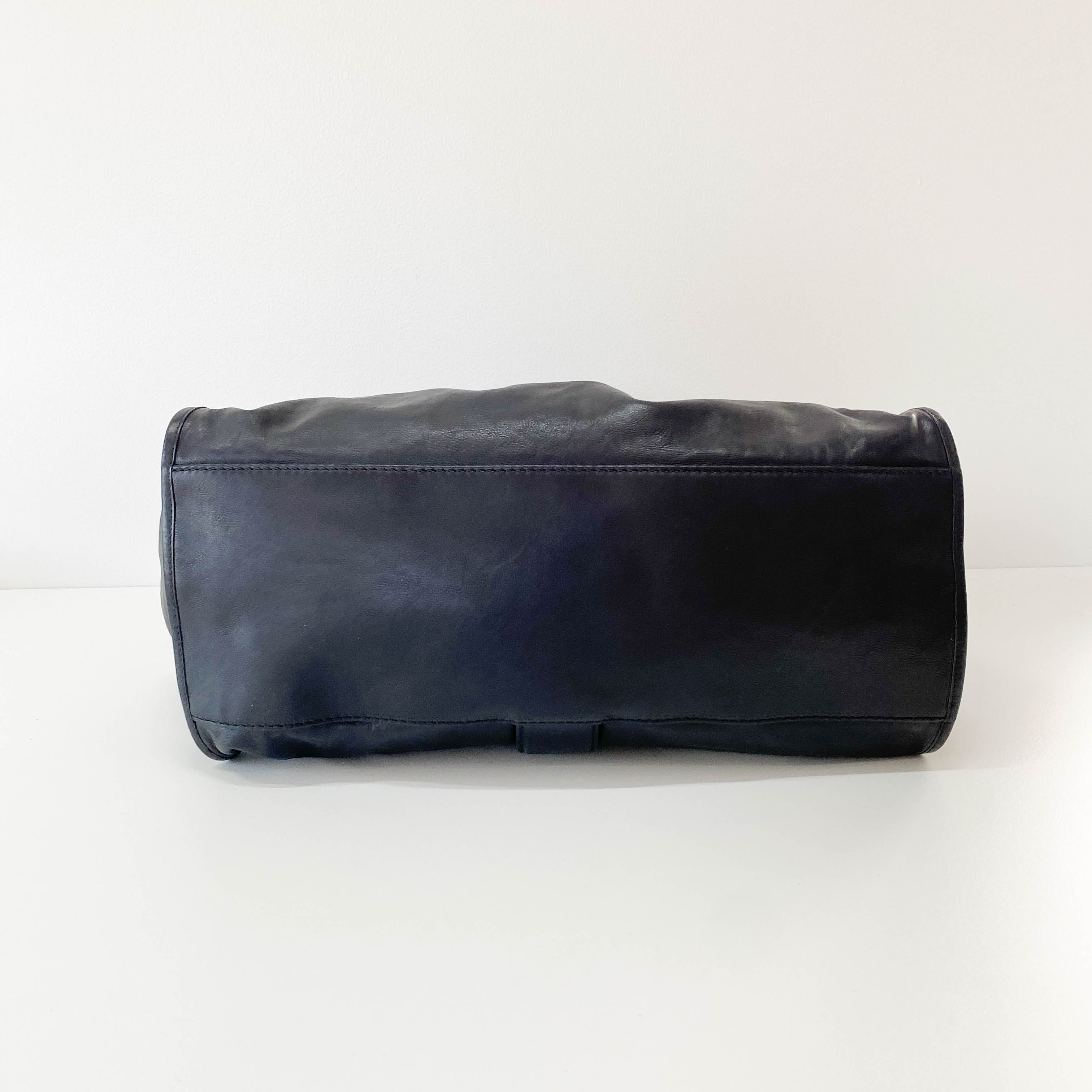 Large Stirrup Black Leather Top Handle  