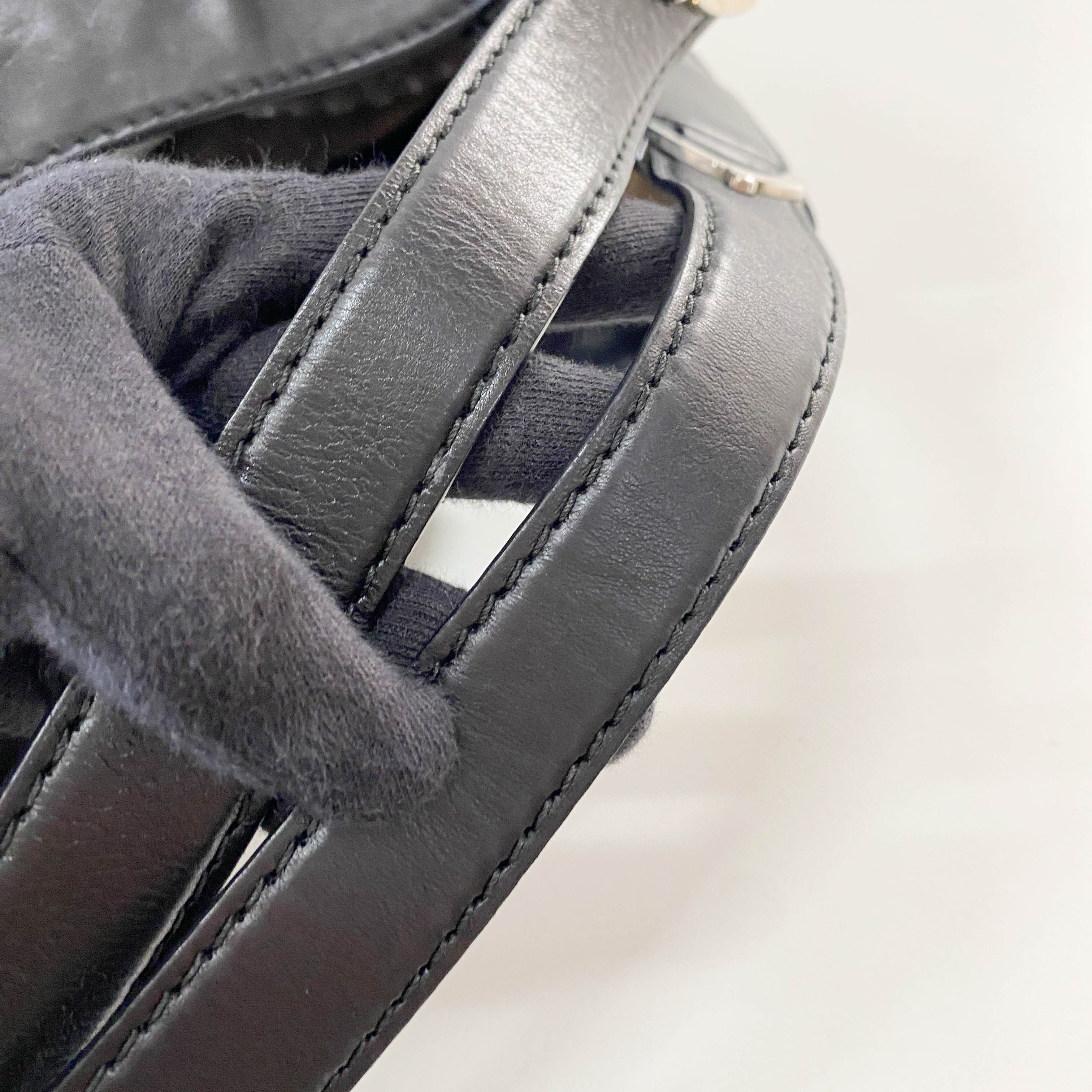 Large Stirrup Black Leather Top Handle  