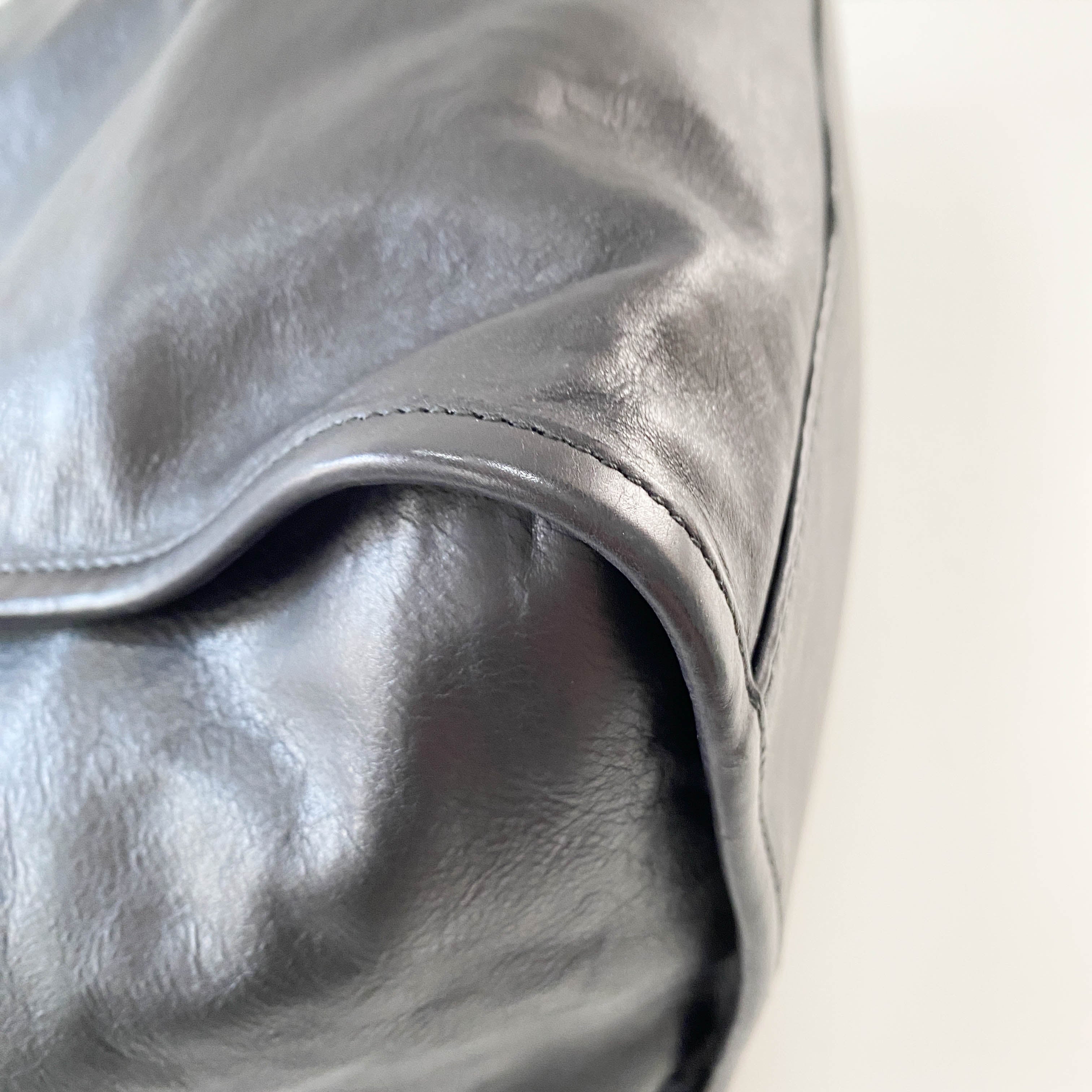 Large Stirrup Black Leather Top Handle  