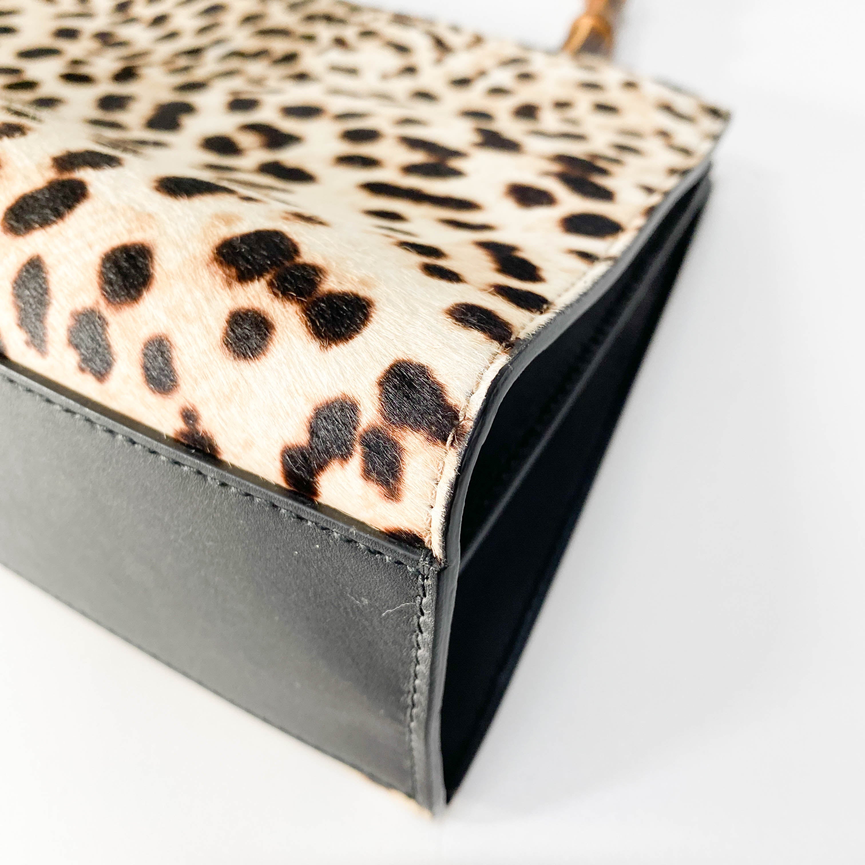Nymphaea Leopard Calf Hair Bamboo Handle Bag
