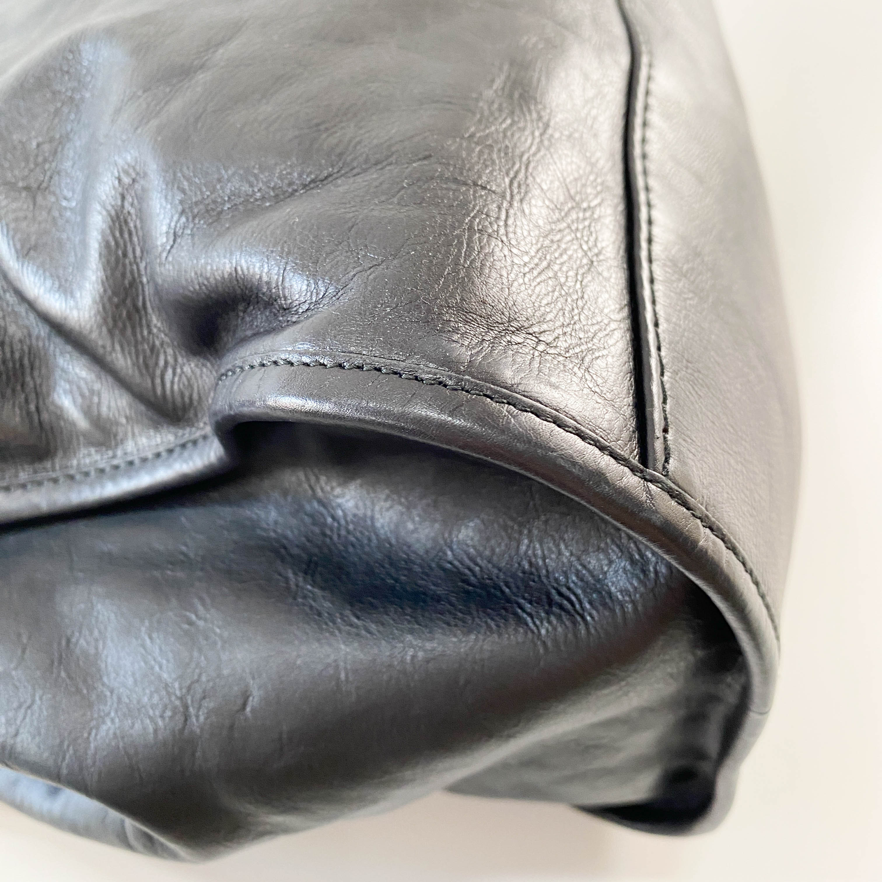 Large Stirrup Black Leather Top Handle  