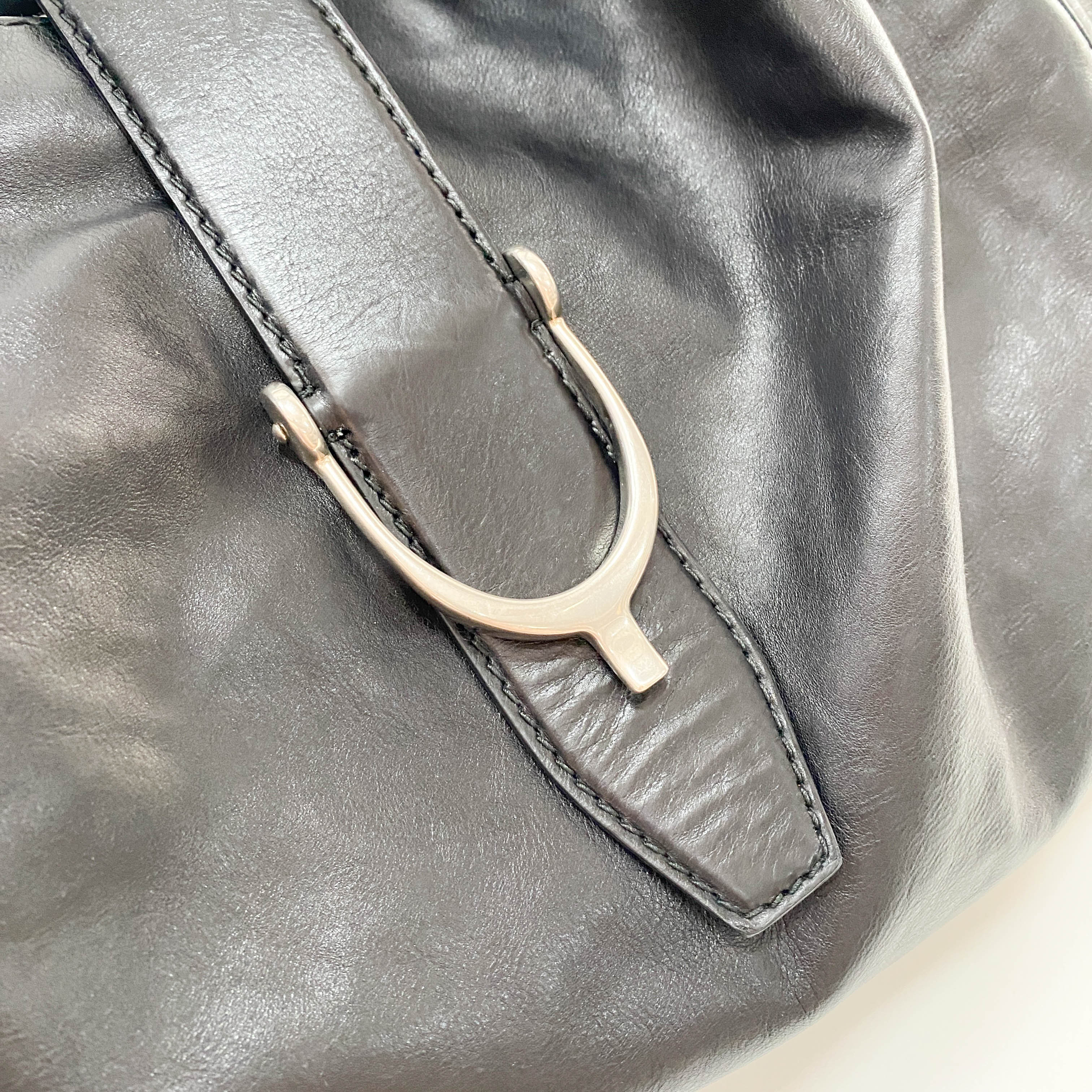 Large Stirrup Black Leather Top Handle  