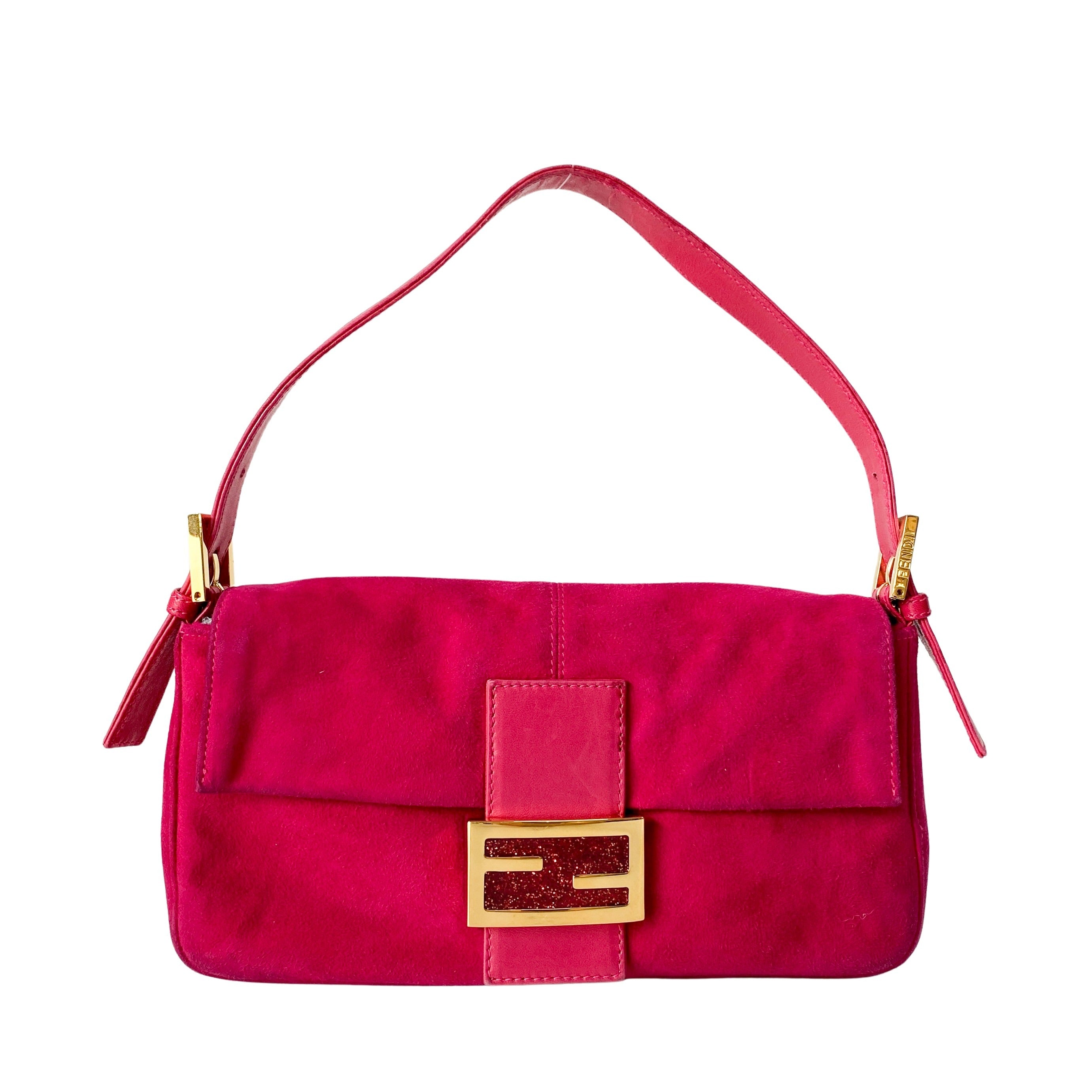 Baguette Pink Suede Shoulder Bag