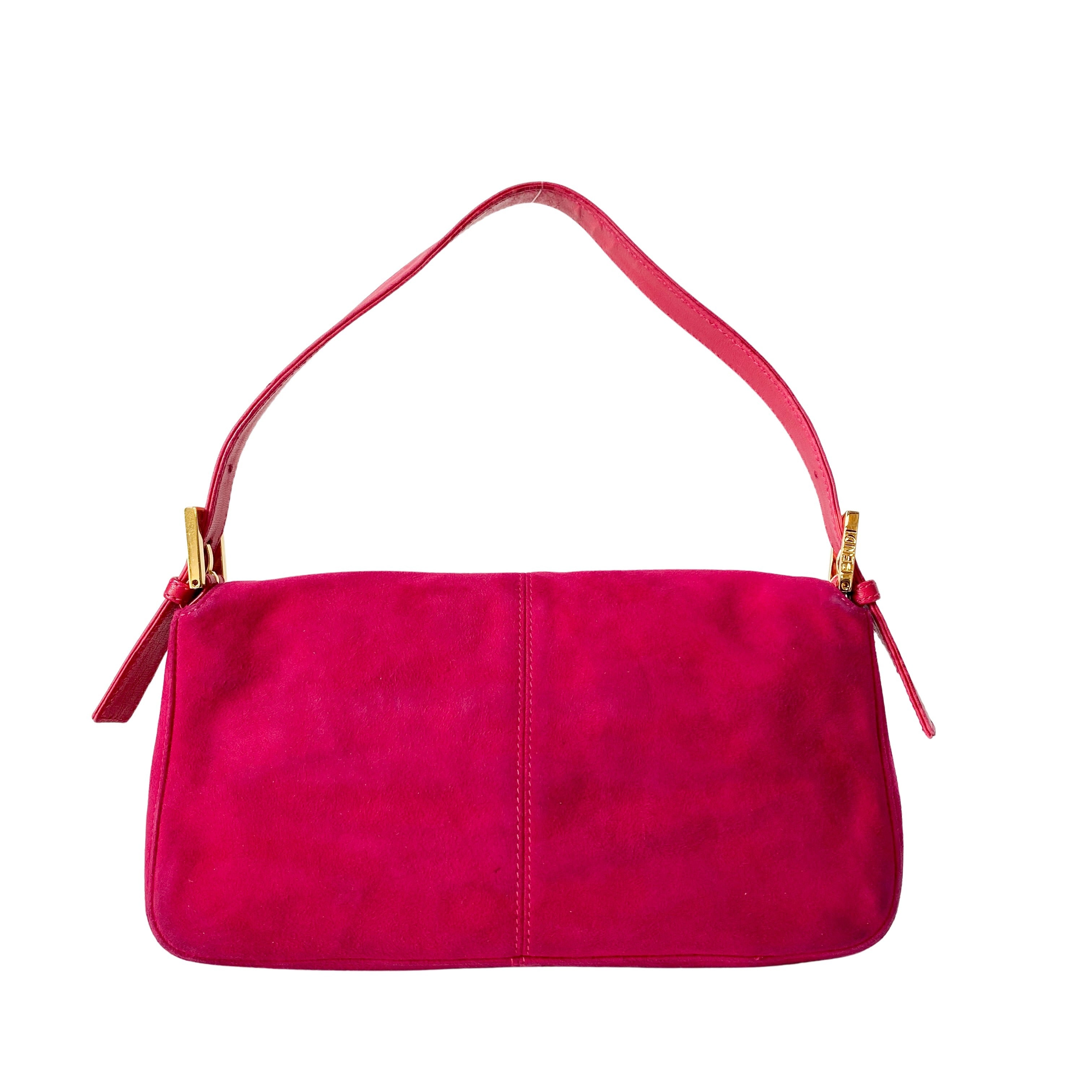 Baguette Pink Suede Shoulder Bag