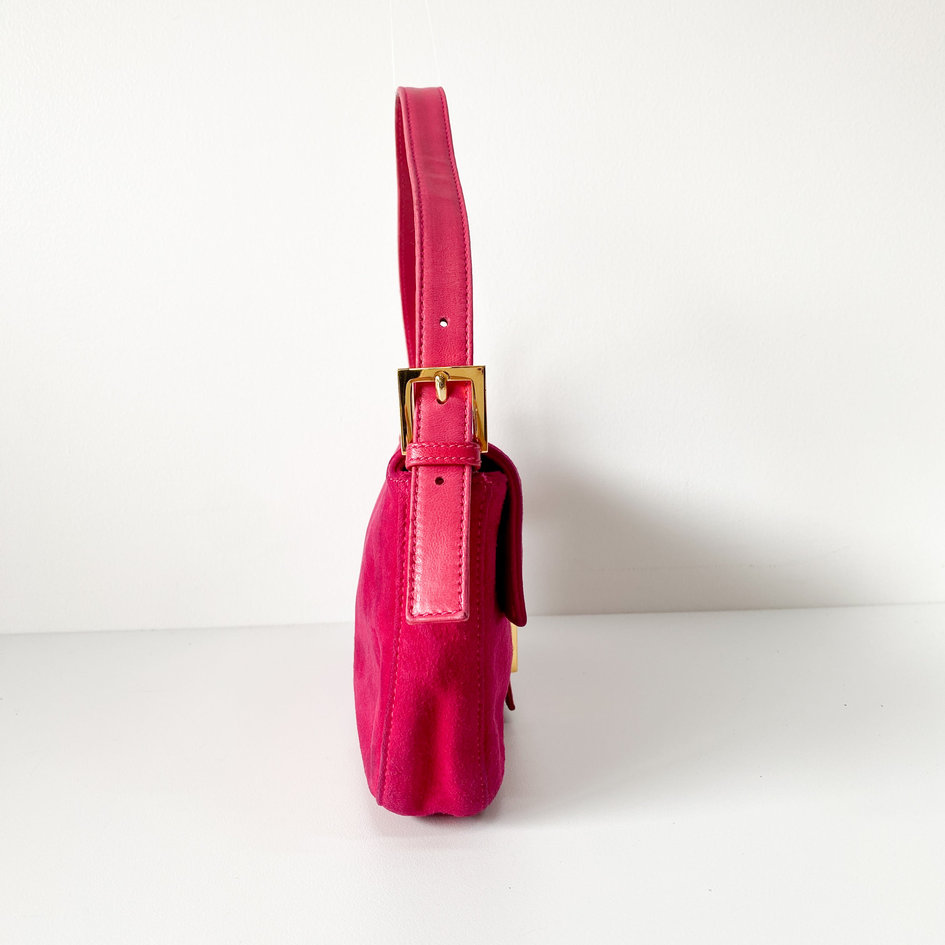 Baguette Pink Suede Shoulder Bag