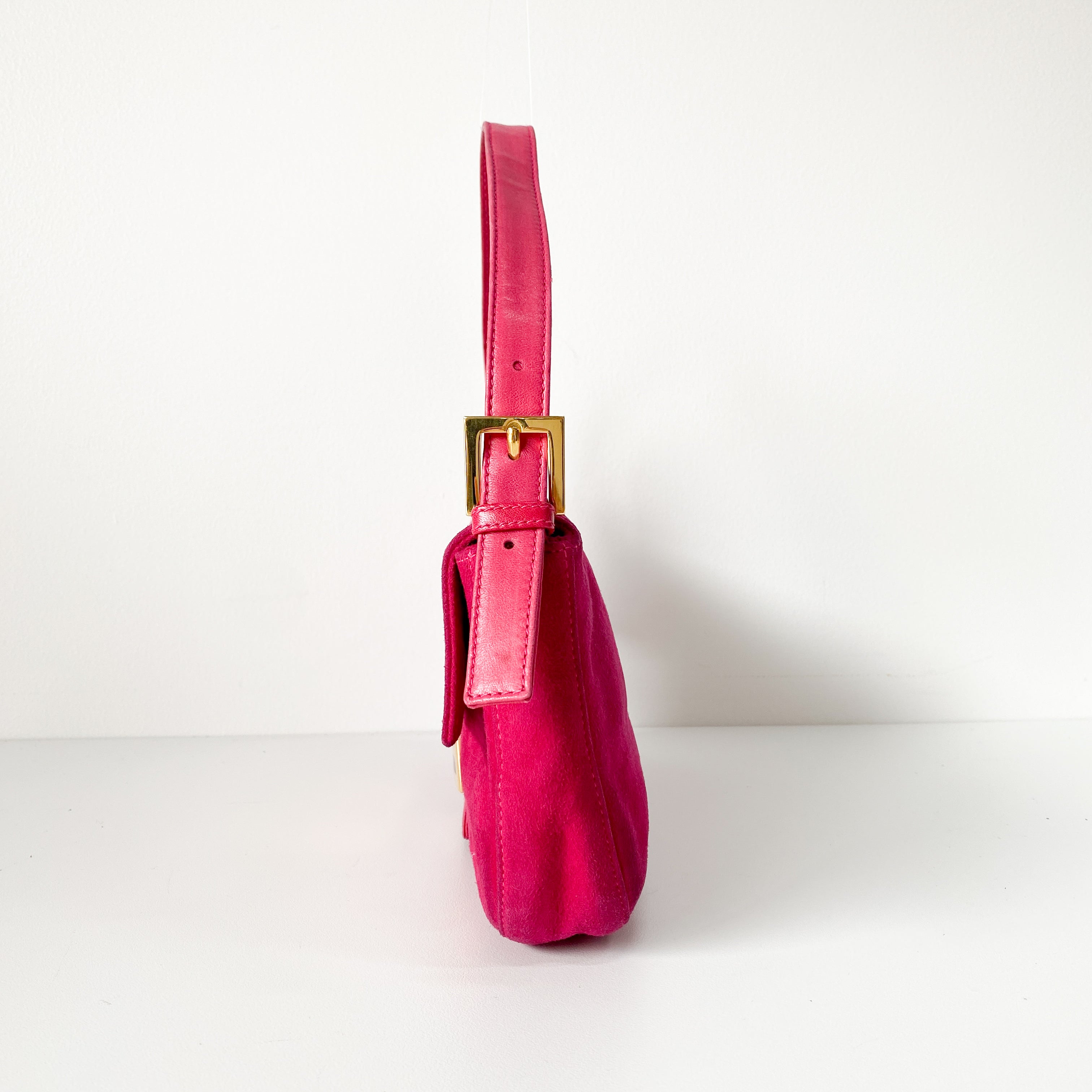 Baguette Pink Suede Shoulder Bag