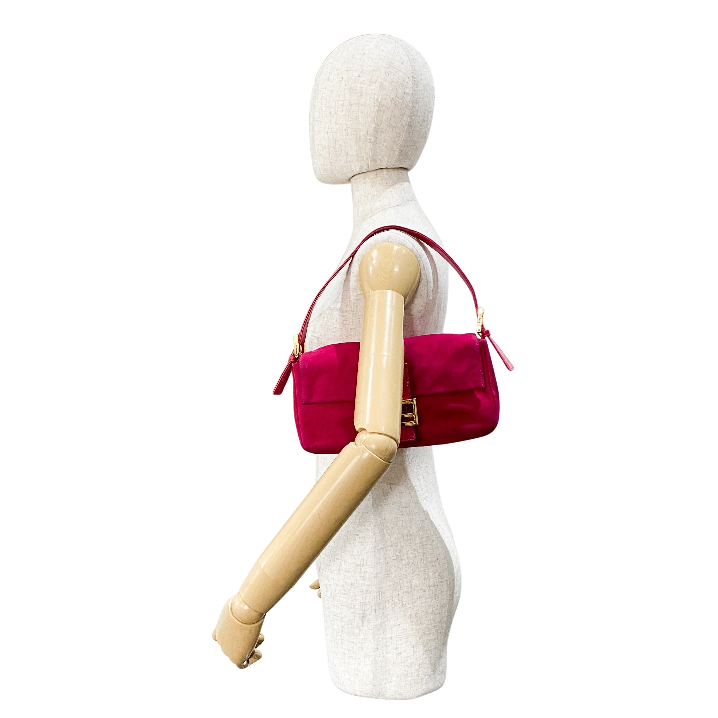 Baguette Pink Suede Shoulder Bag