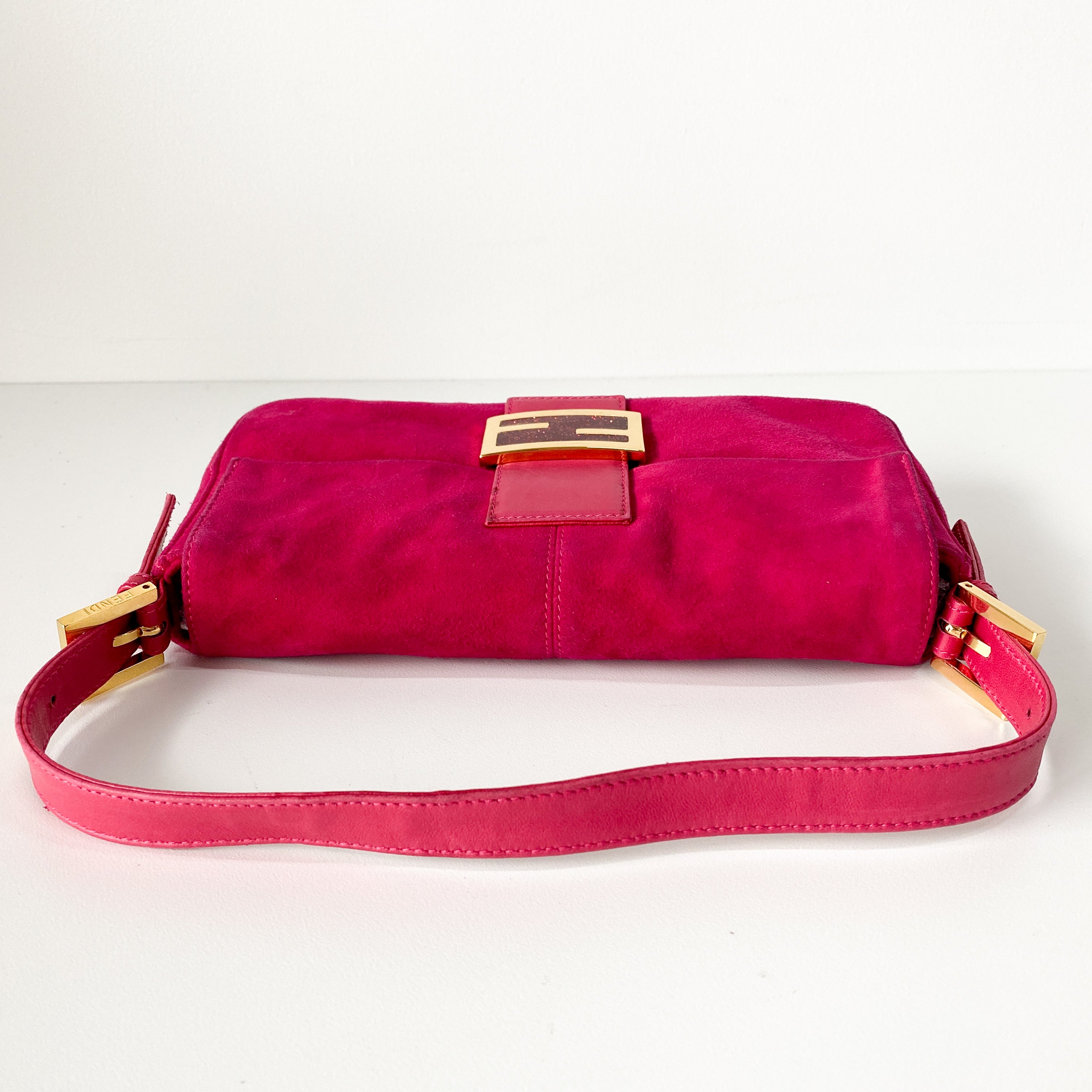 Baguette Pink Suede Shoulder Bag