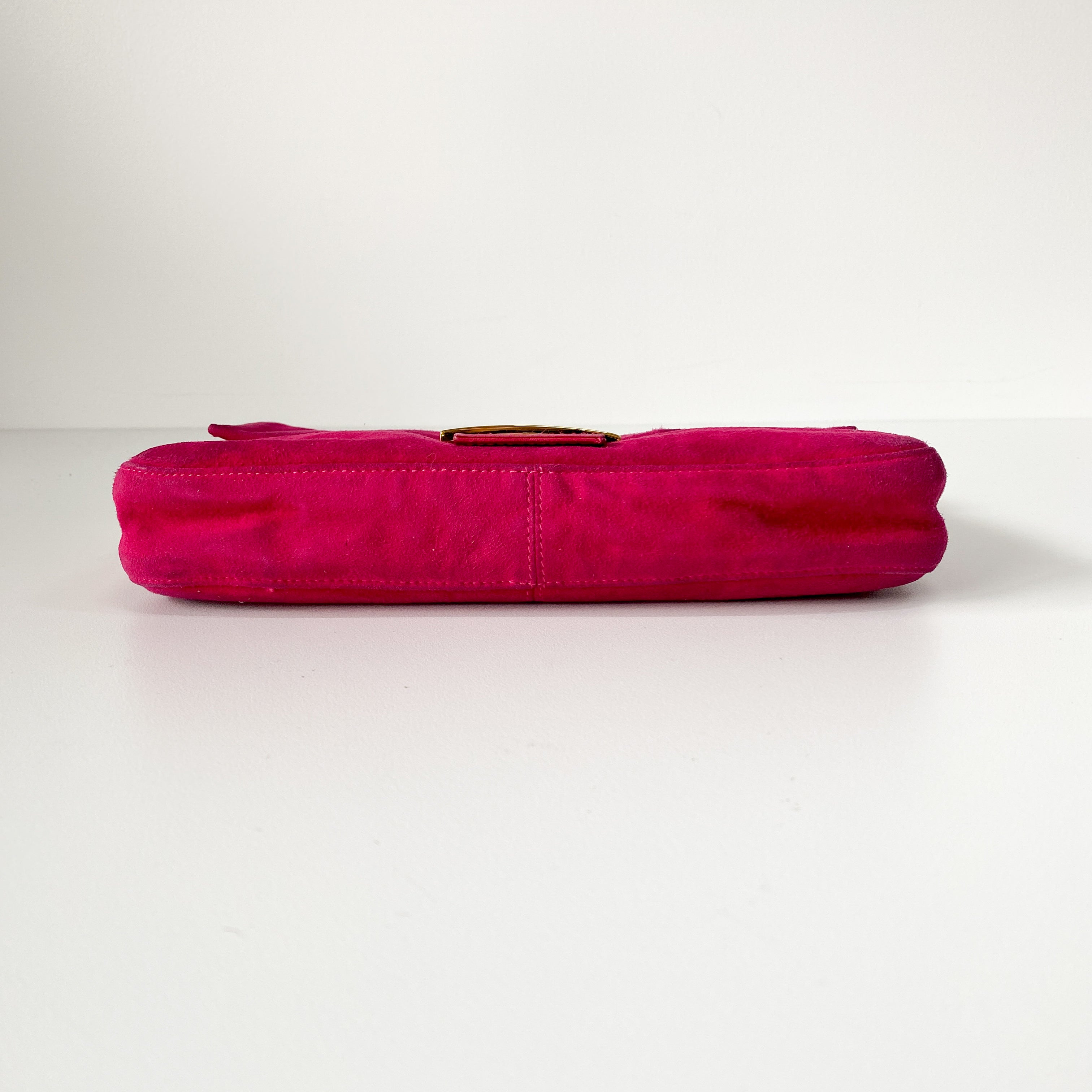 Baguette Pink Suede Shoulder Bag