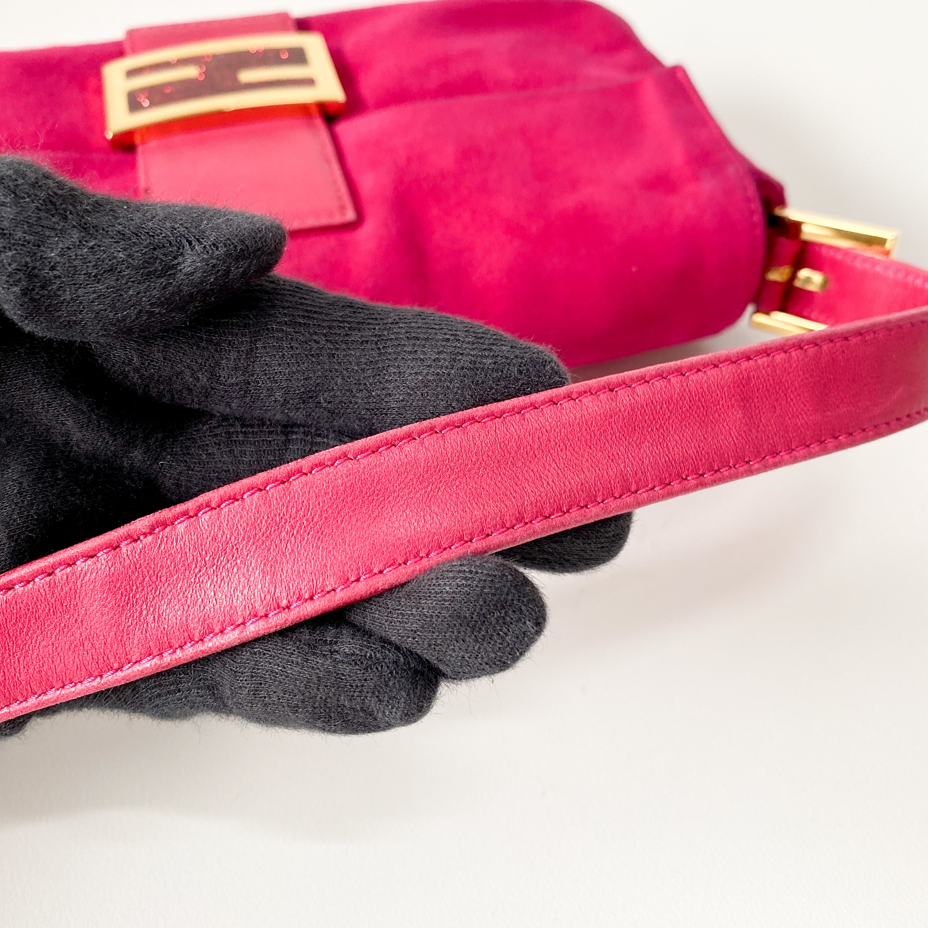 Baguette Pink Suede Shoulder Bag