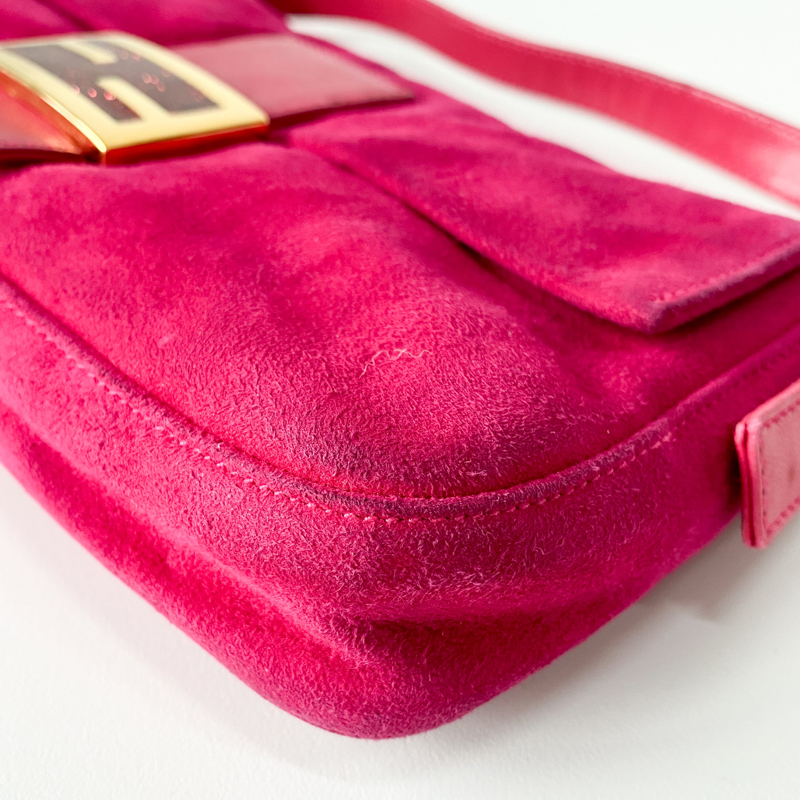 Baguette Pink Suede Shoulder Bag