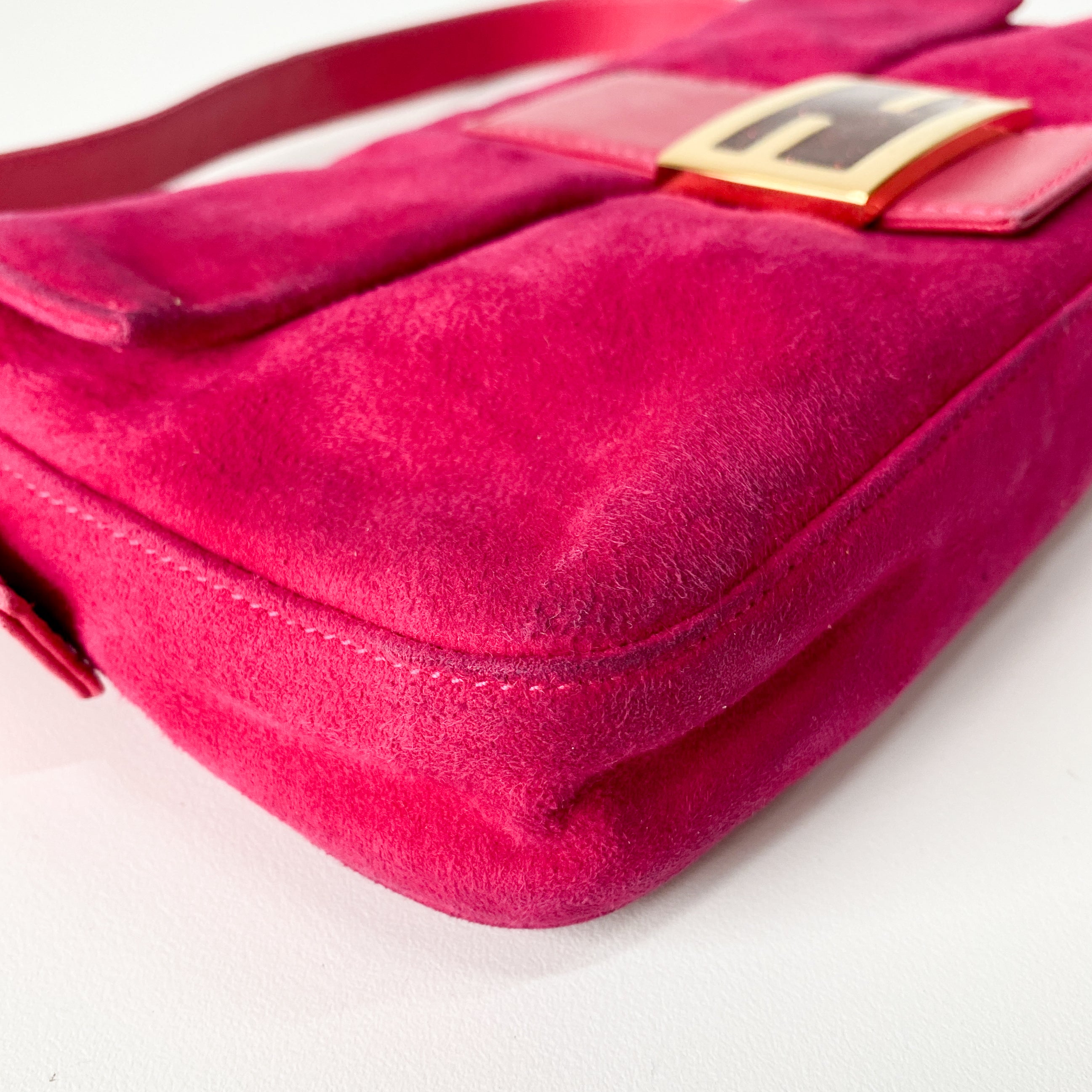 Baguette Pink Suede Shoulder Bag