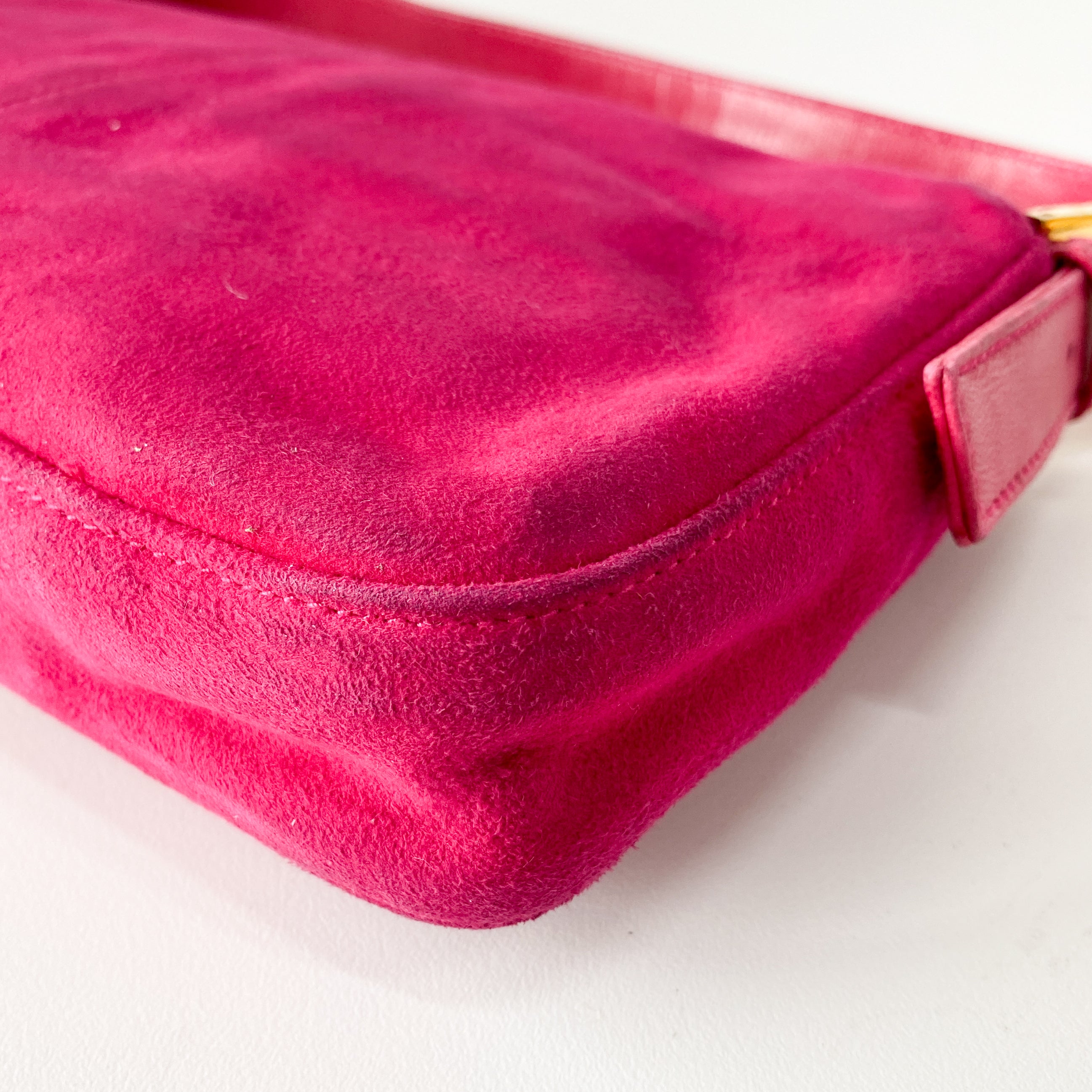 Baguette Pink Suede Shoulder Bag