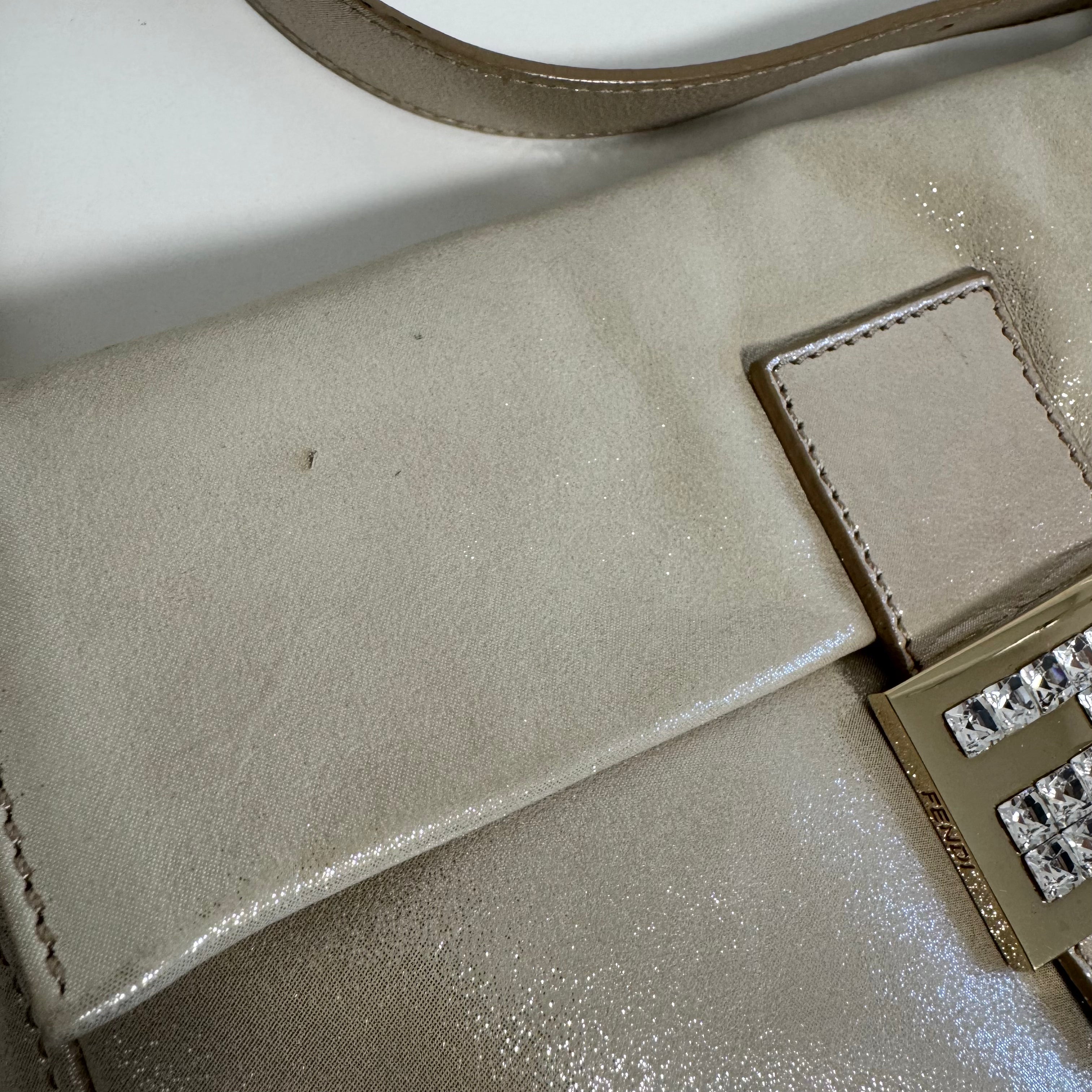 Baguette Champagne Gold Shoulder Bag Rhinestone Hardware