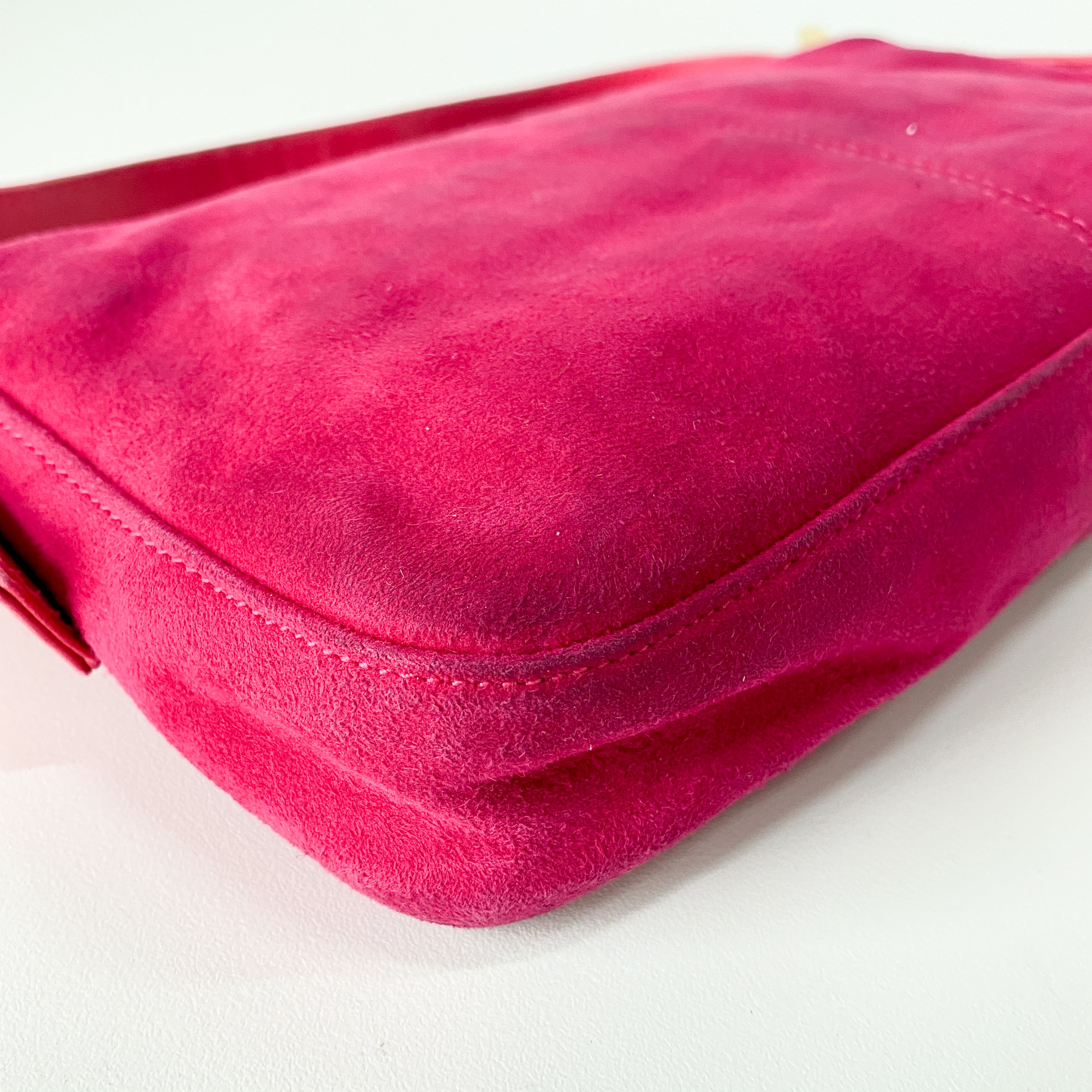 Baguette Pink Suede Shoulder Bag