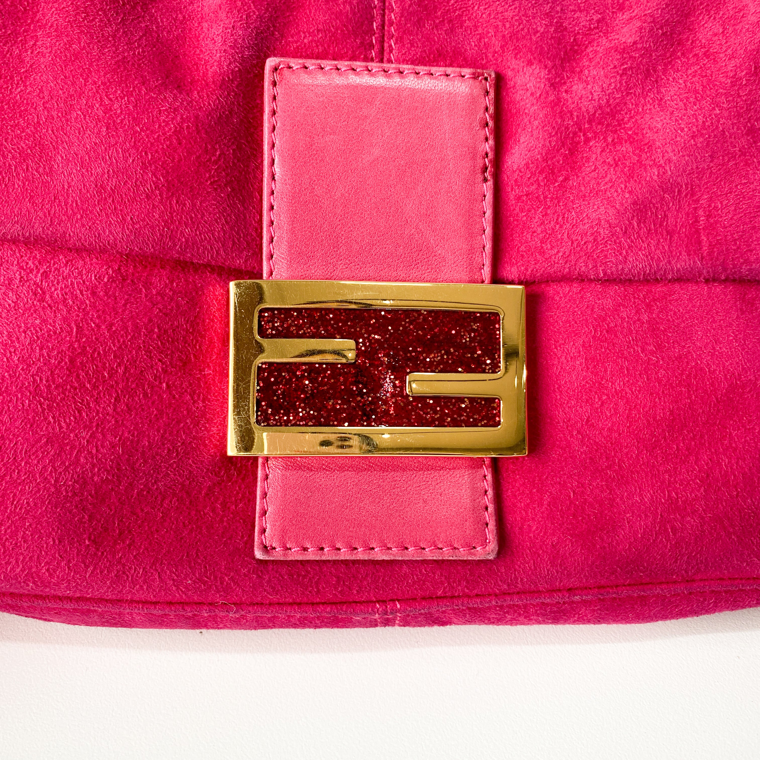 Baguette Pink Suede Shoulder Bag