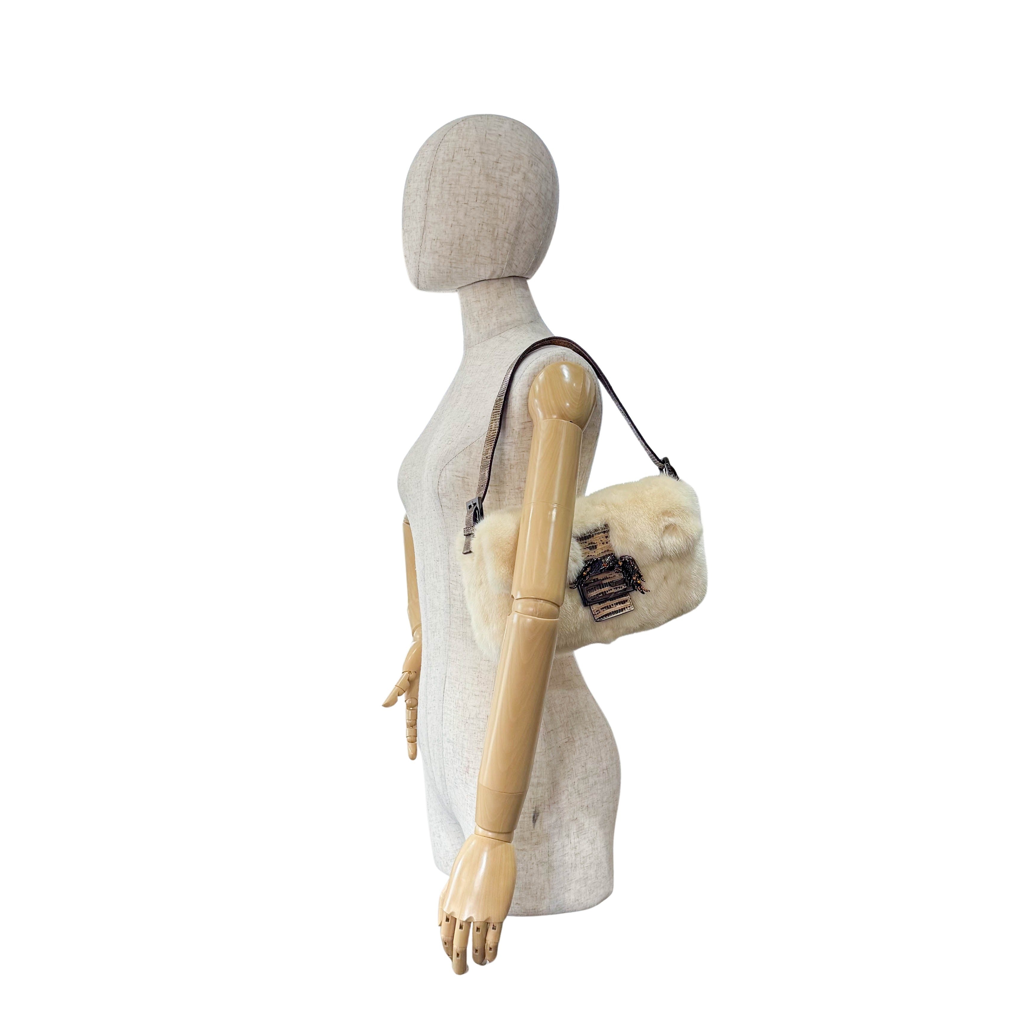 Baguette Fur Leather Shoulder Bag