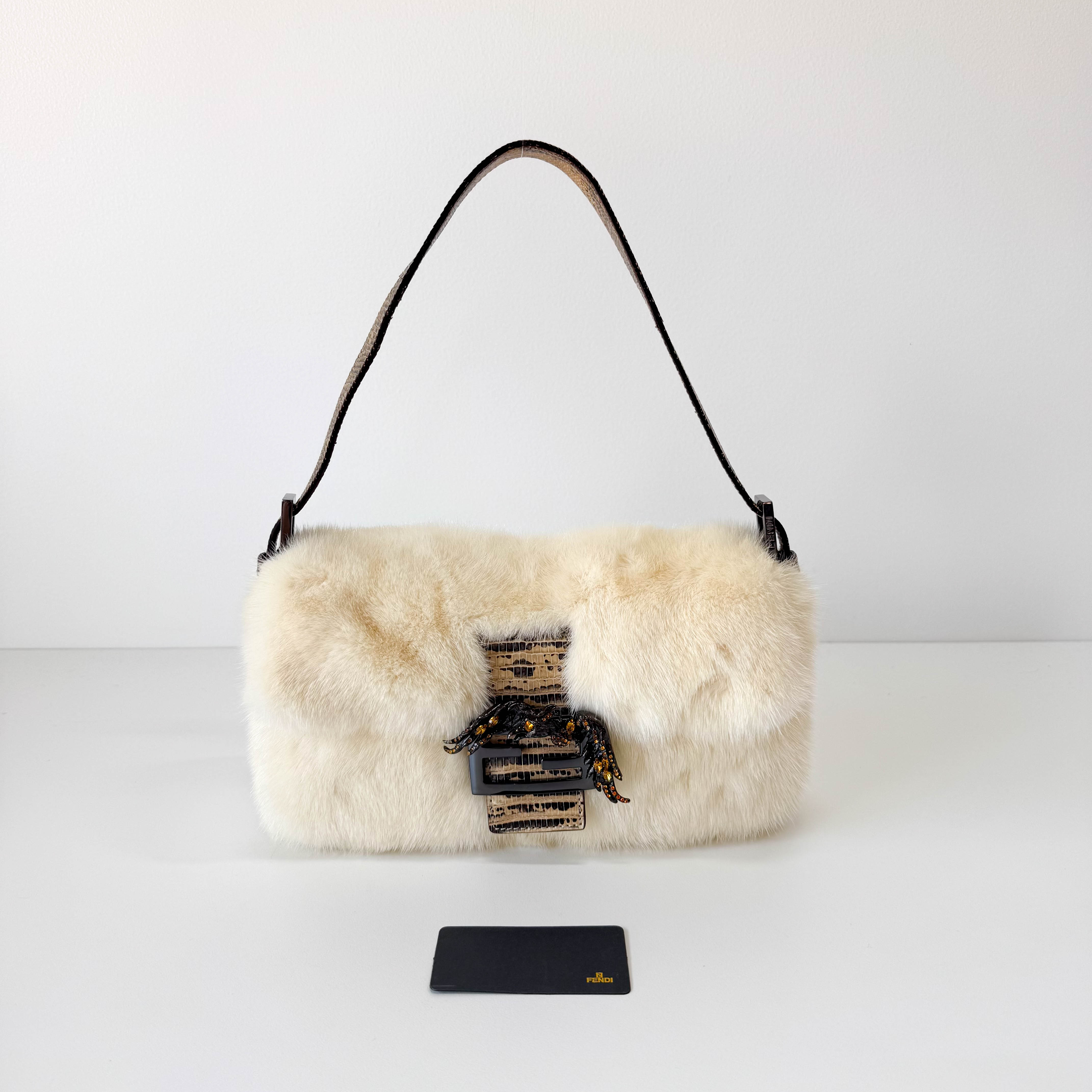 Baguette Fur Leather Shoulder Bag