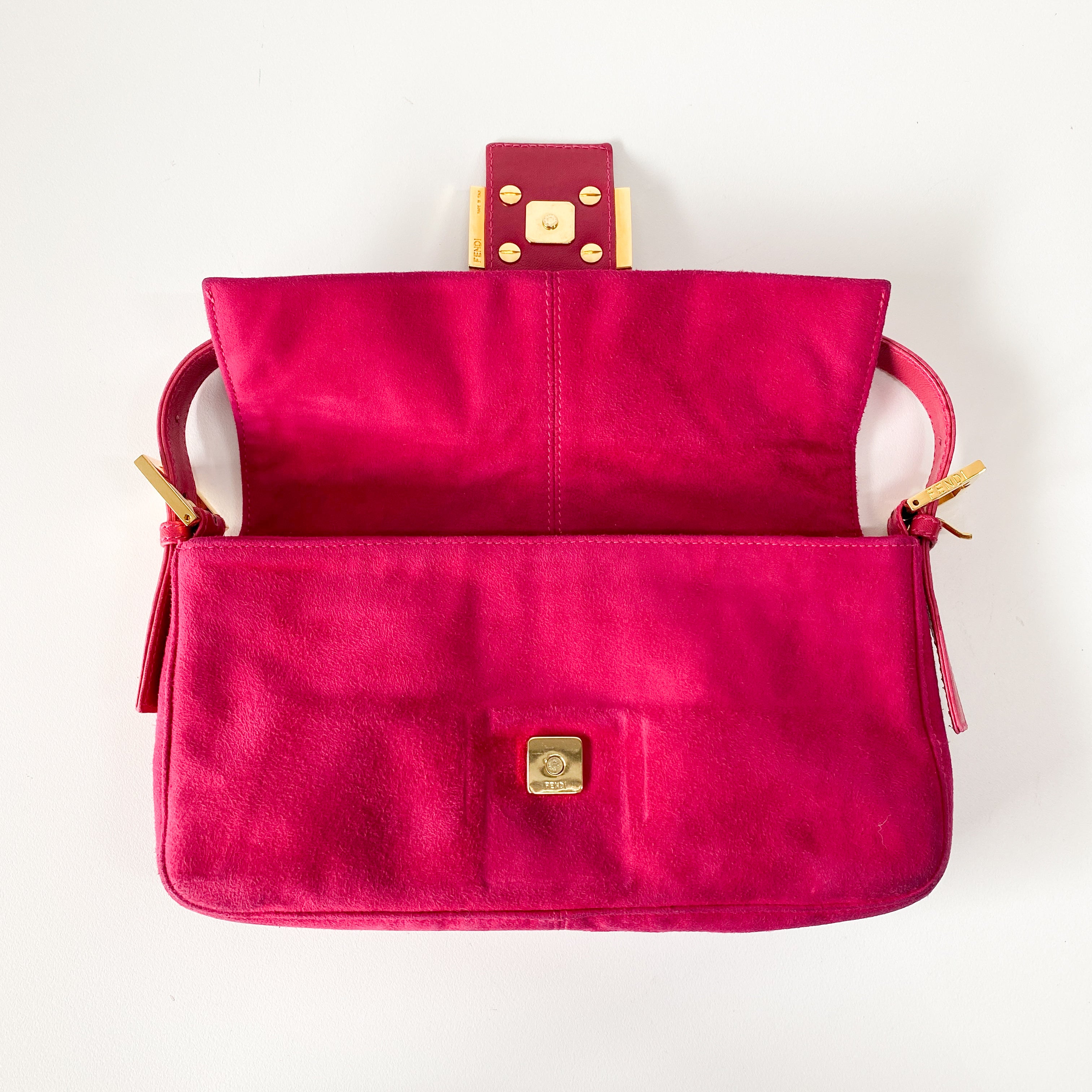 Baguette Pink Suede Shoulder Bag