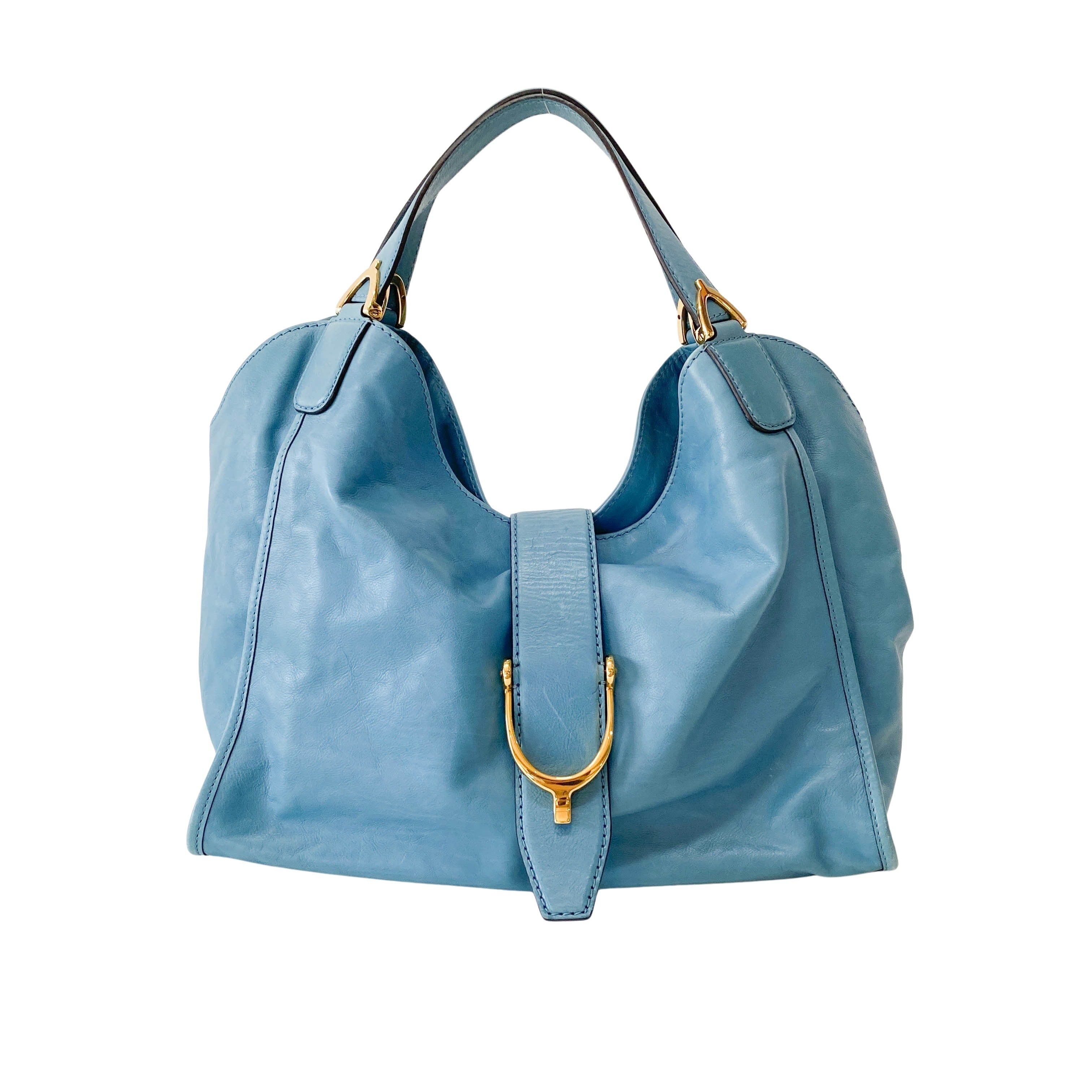 Stirrup Light Blue Leather Bag