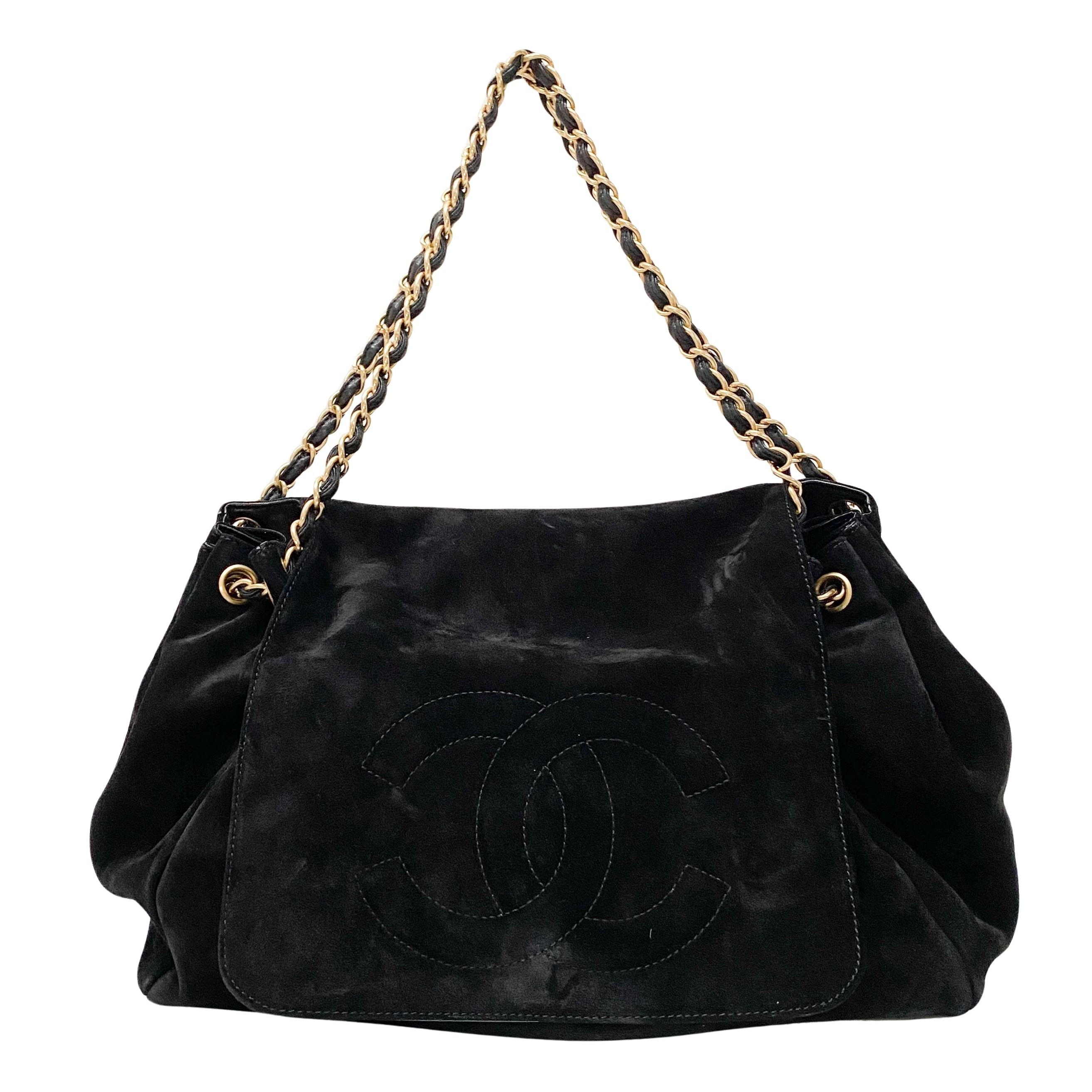 Cabas Black Suede Shoulder Bag
