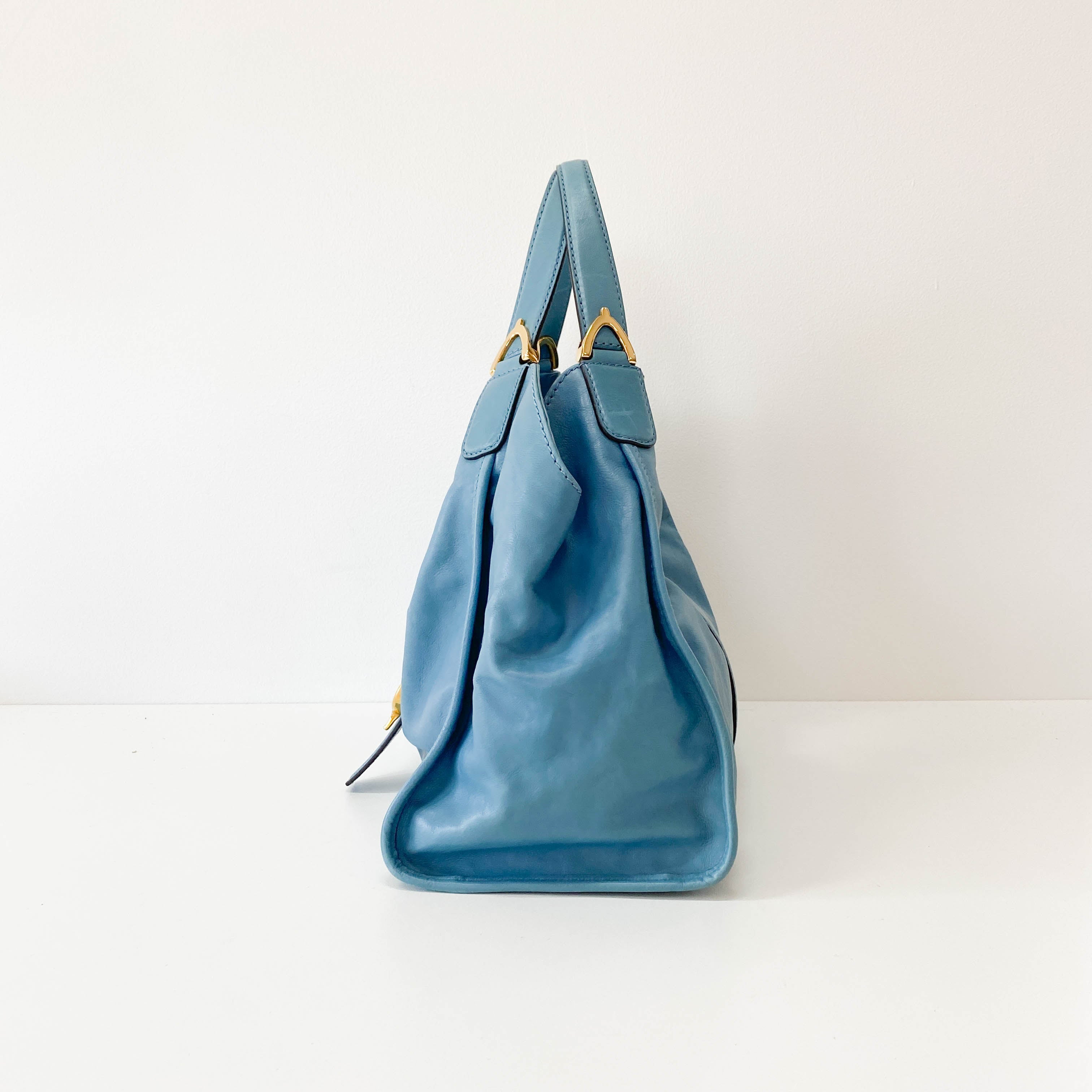 Stirrup Light Blue Leather Bag
