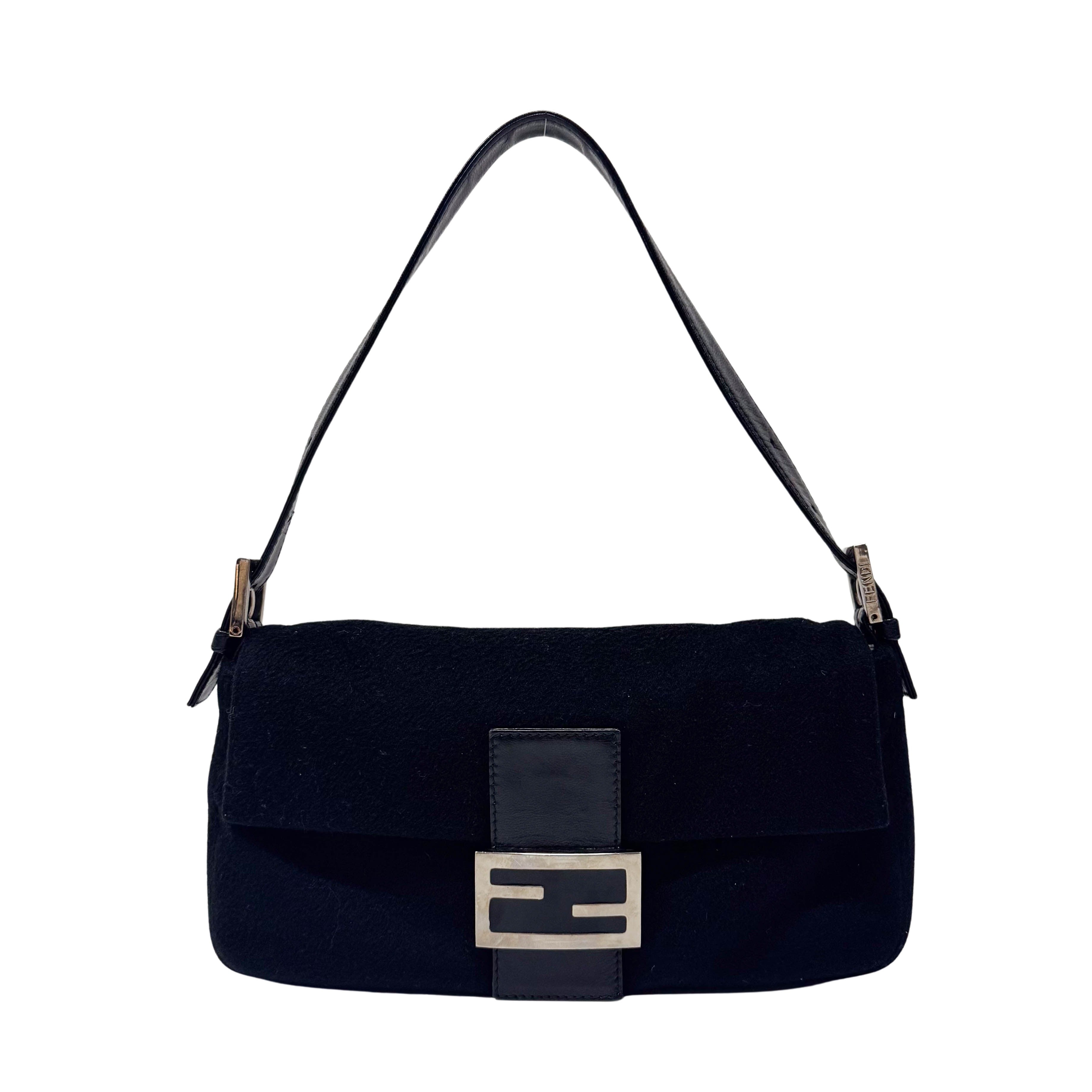 Baguette Wool Black Shoulder Bag