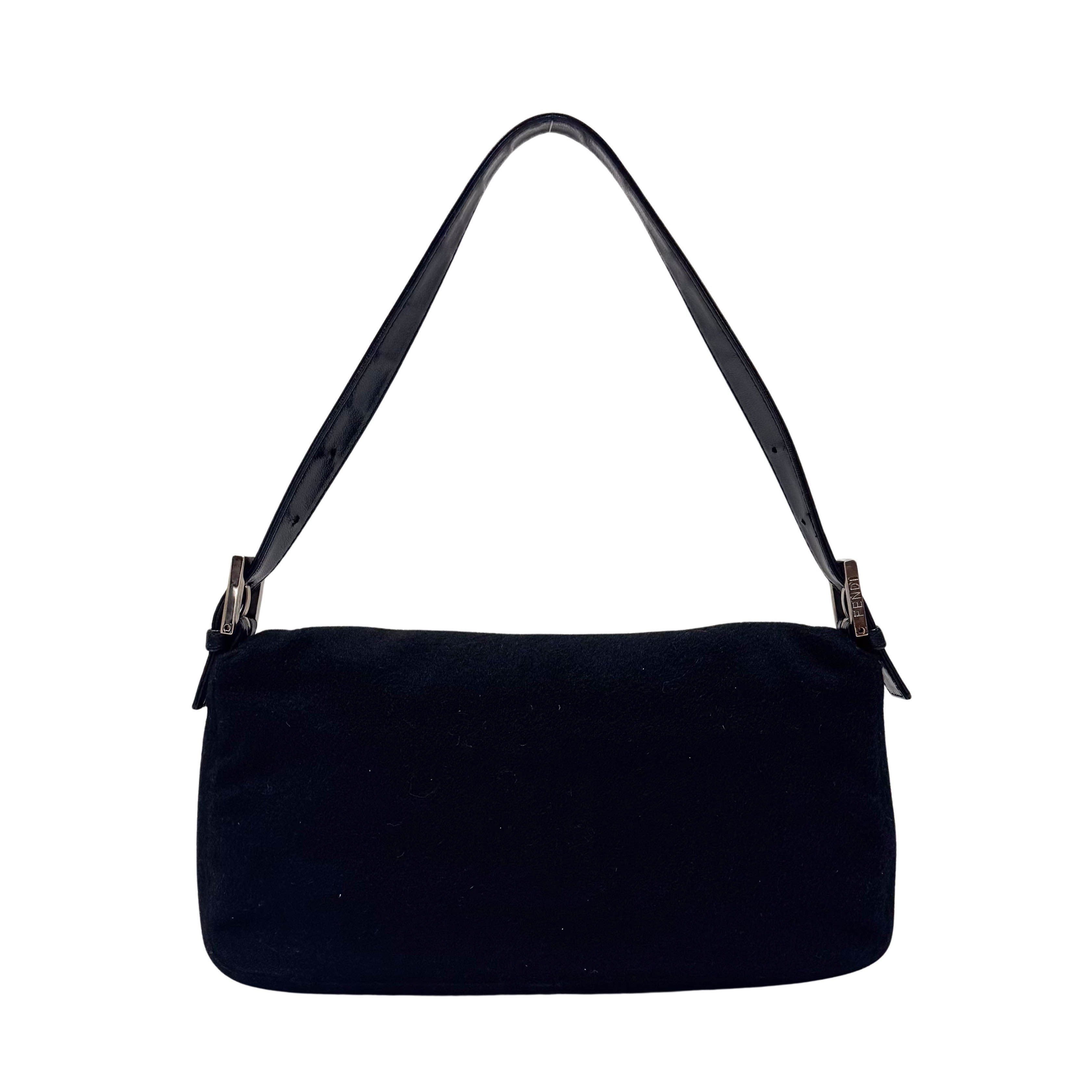 Baguette Wool Black Shoulder Bag