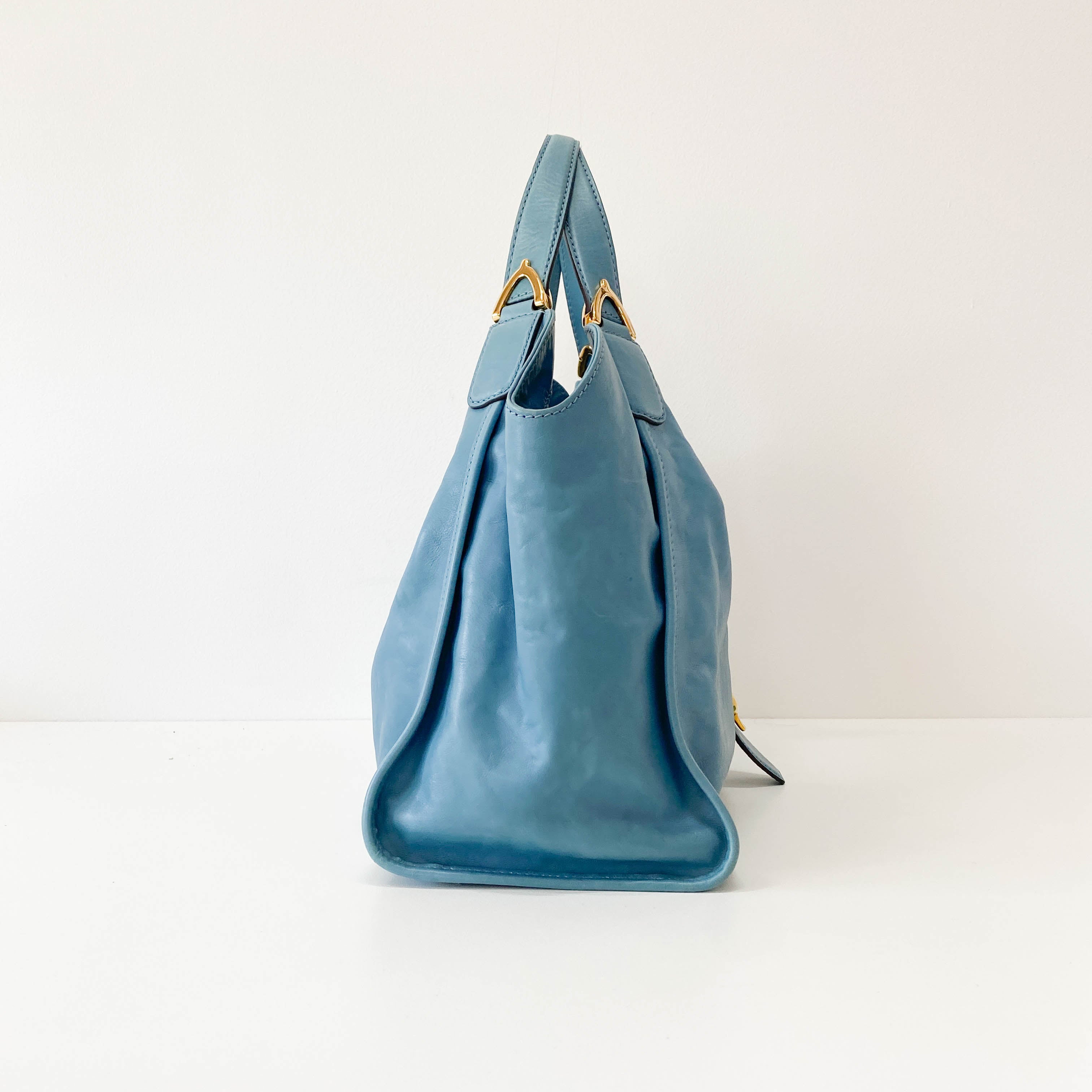 Stirrup Light Blue Leather Bag