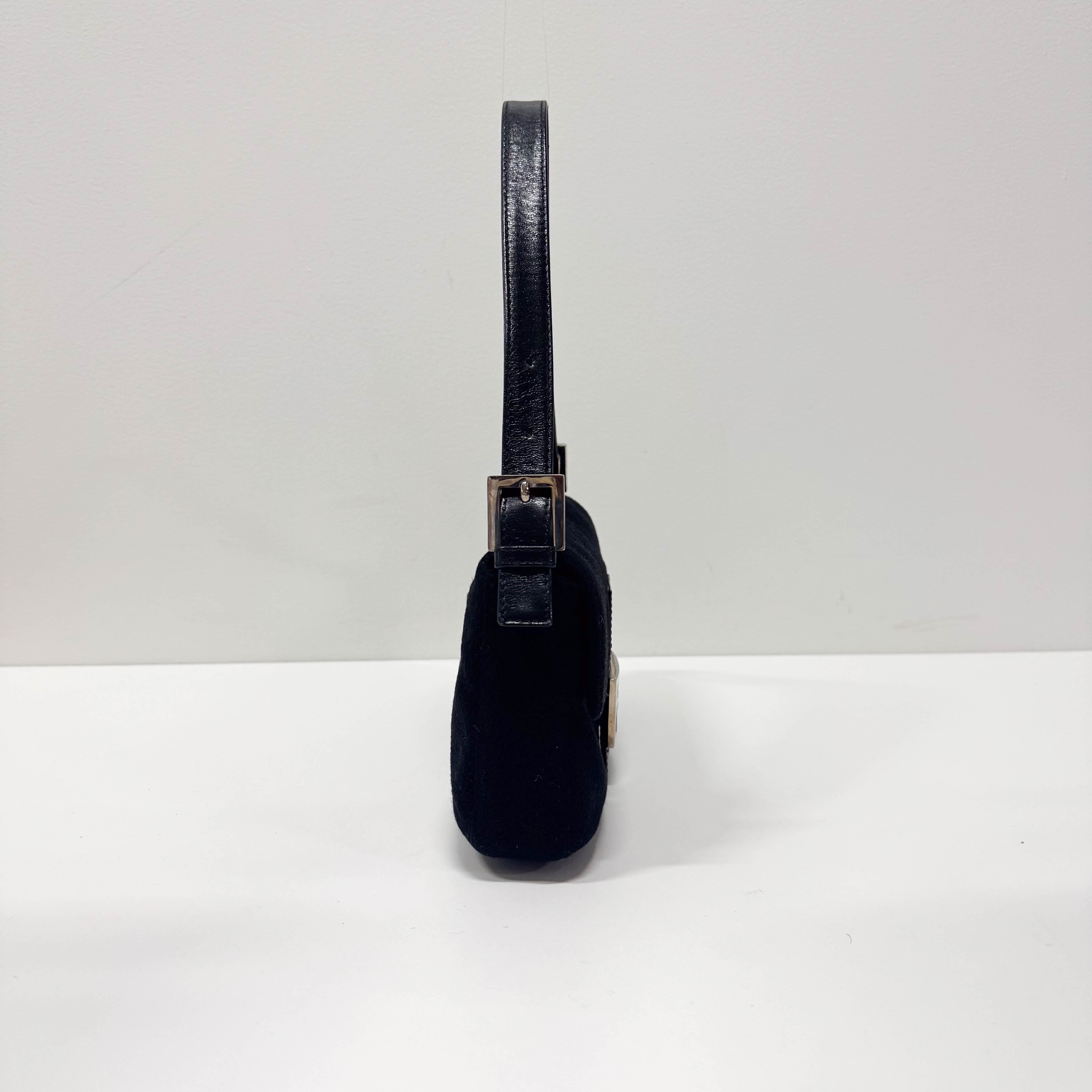 Baguette Wool Black Shoulder Bag