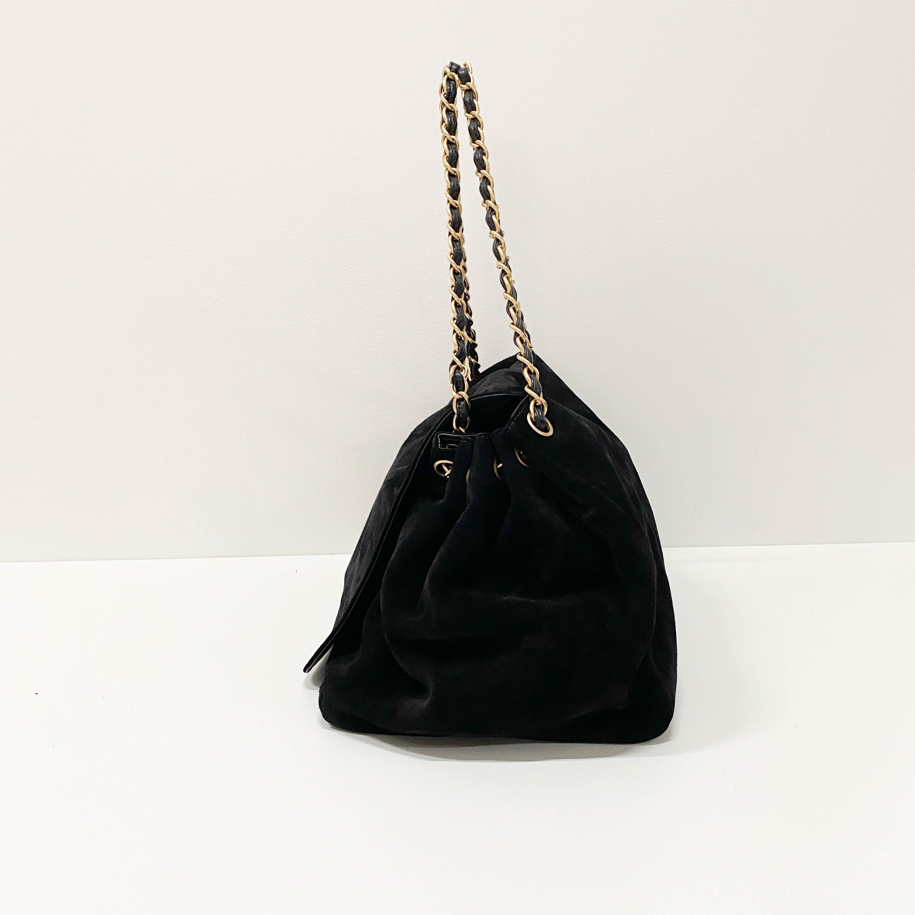 Cabas Black Suede Shoulder Bag