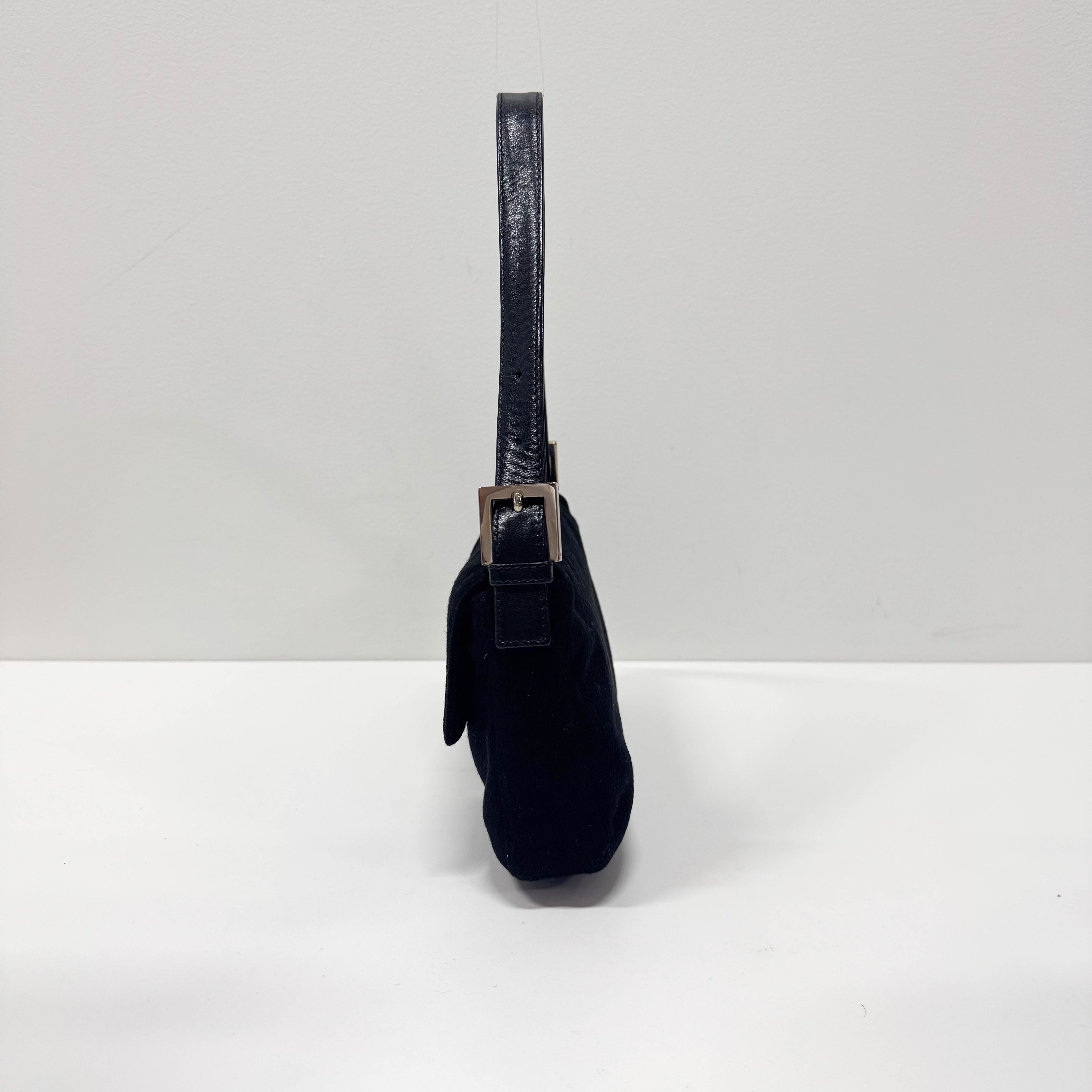 Baguette Wool Black Shoulder Bag