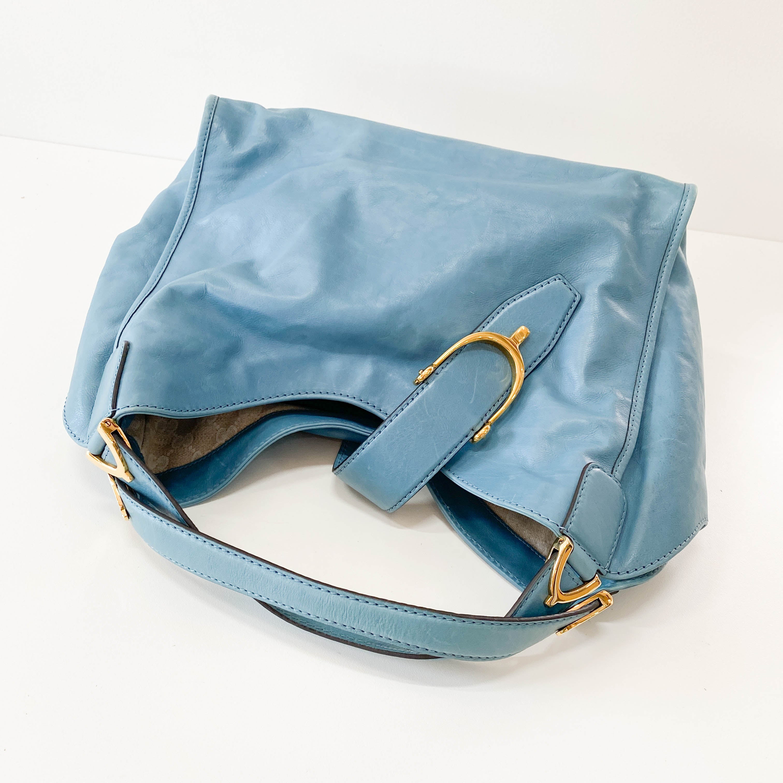 Stirrup Light Blue Leather Bag