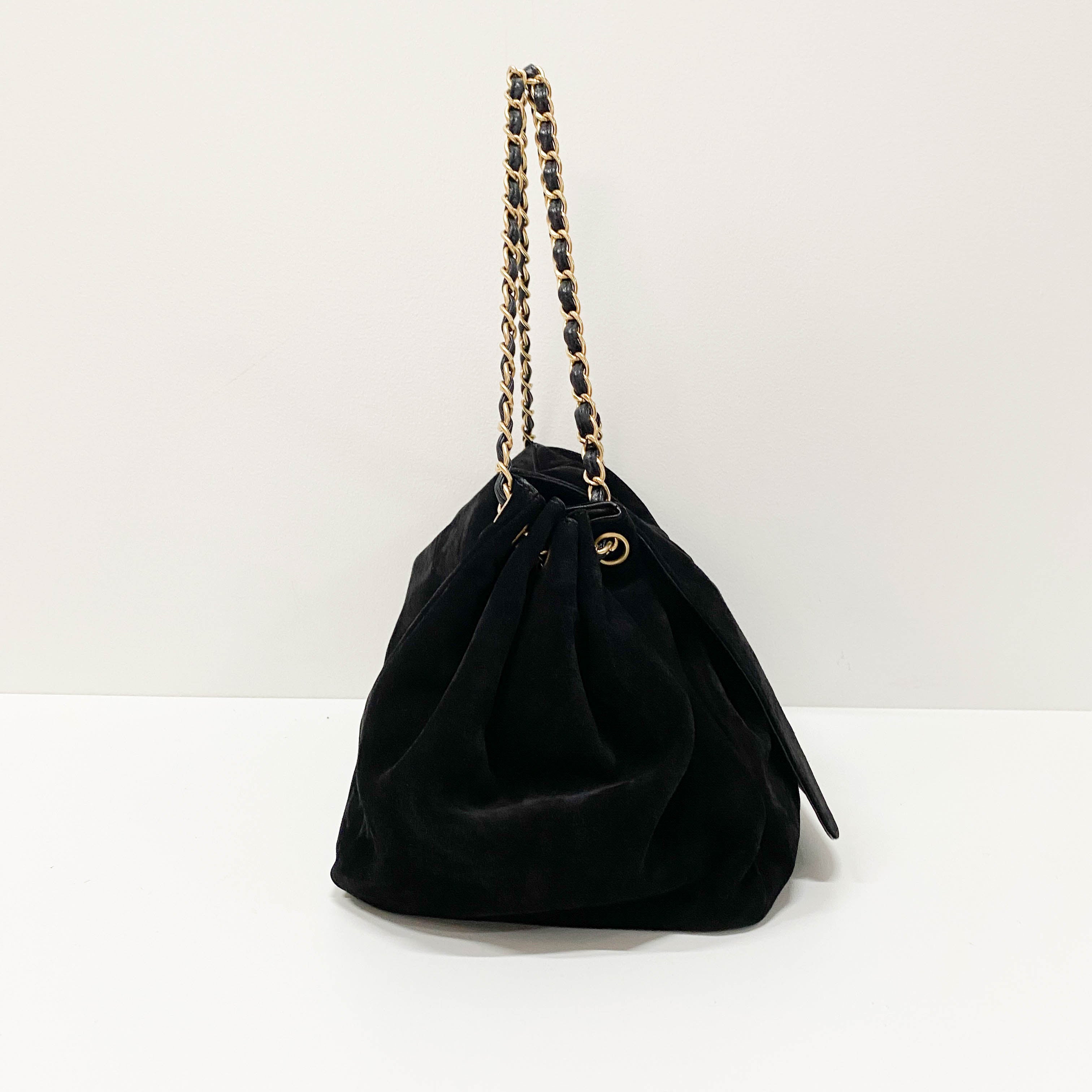 Cabas Black Suede Shoulder Bag