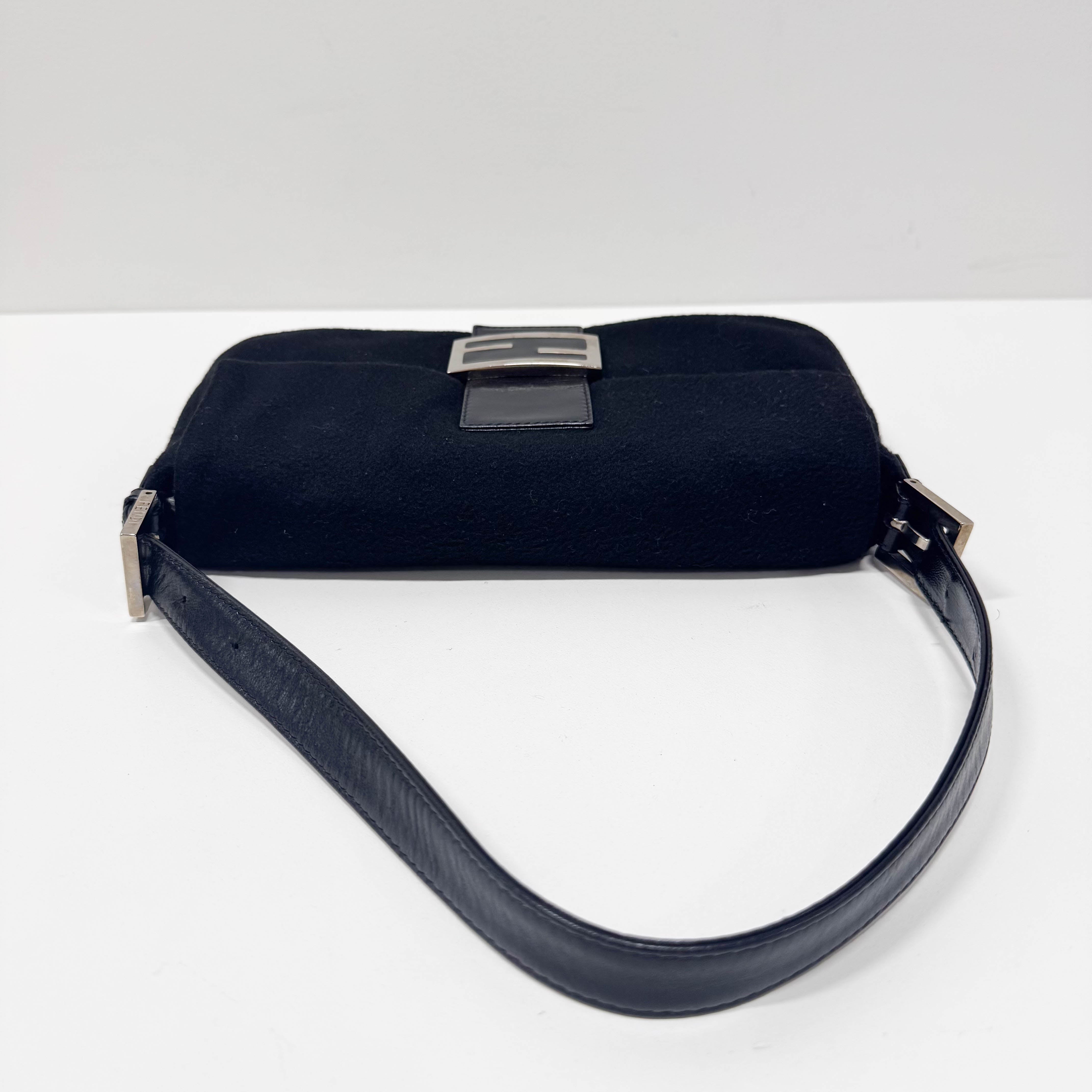 Baguette Wool Black Shoulder Bag