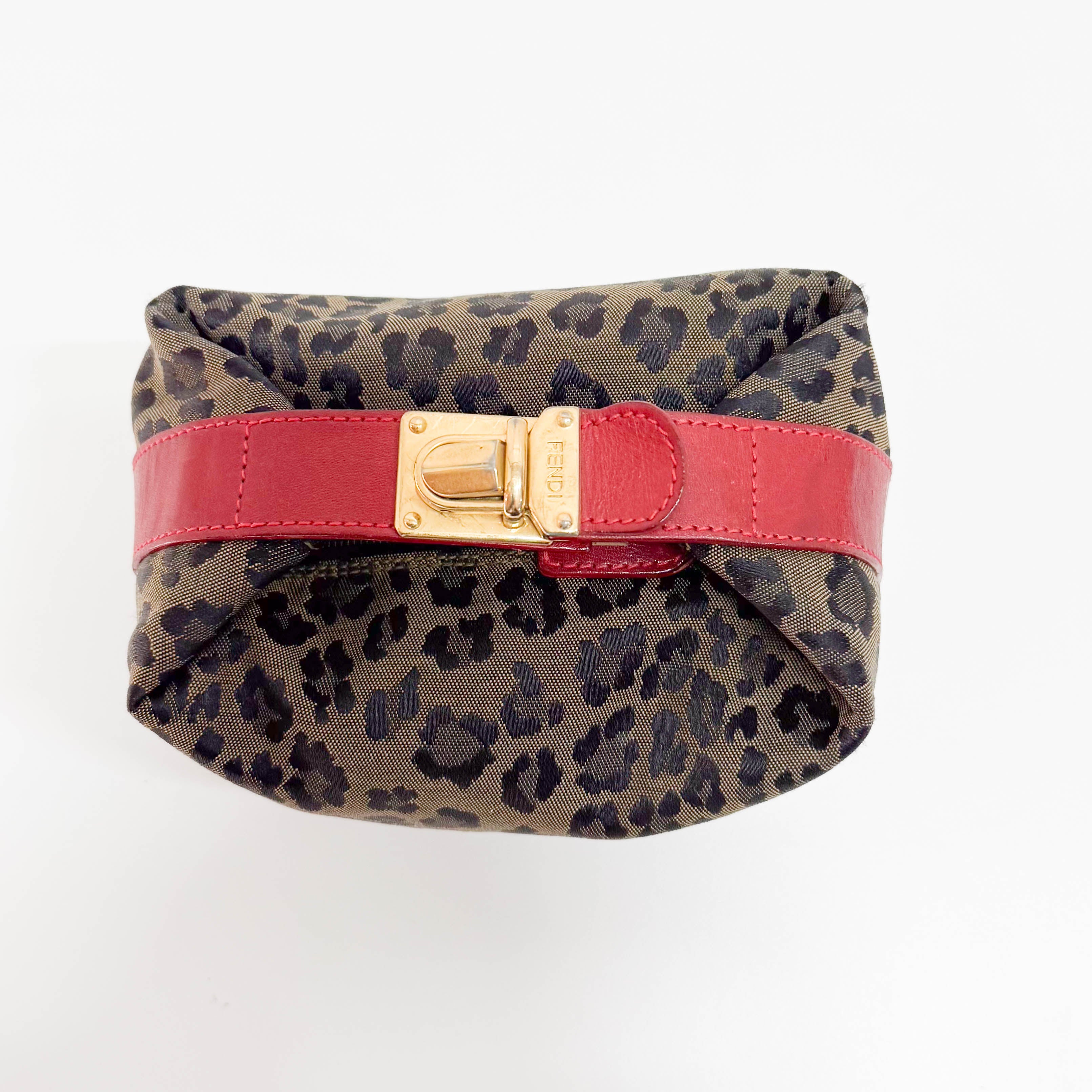 Vintage Brown Large Leopard Canvas Pouch