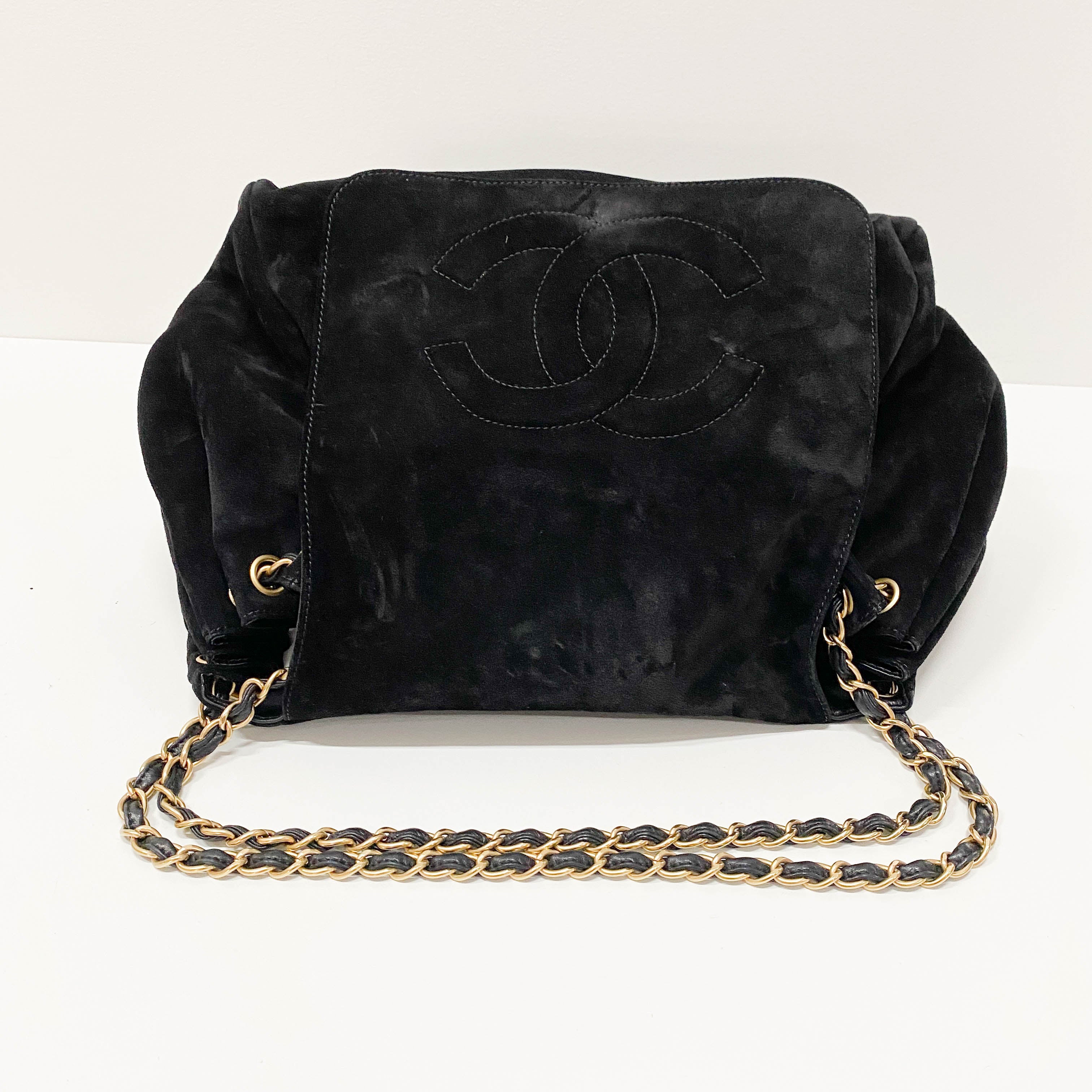 Cabas Black Suede Shoulder Bag