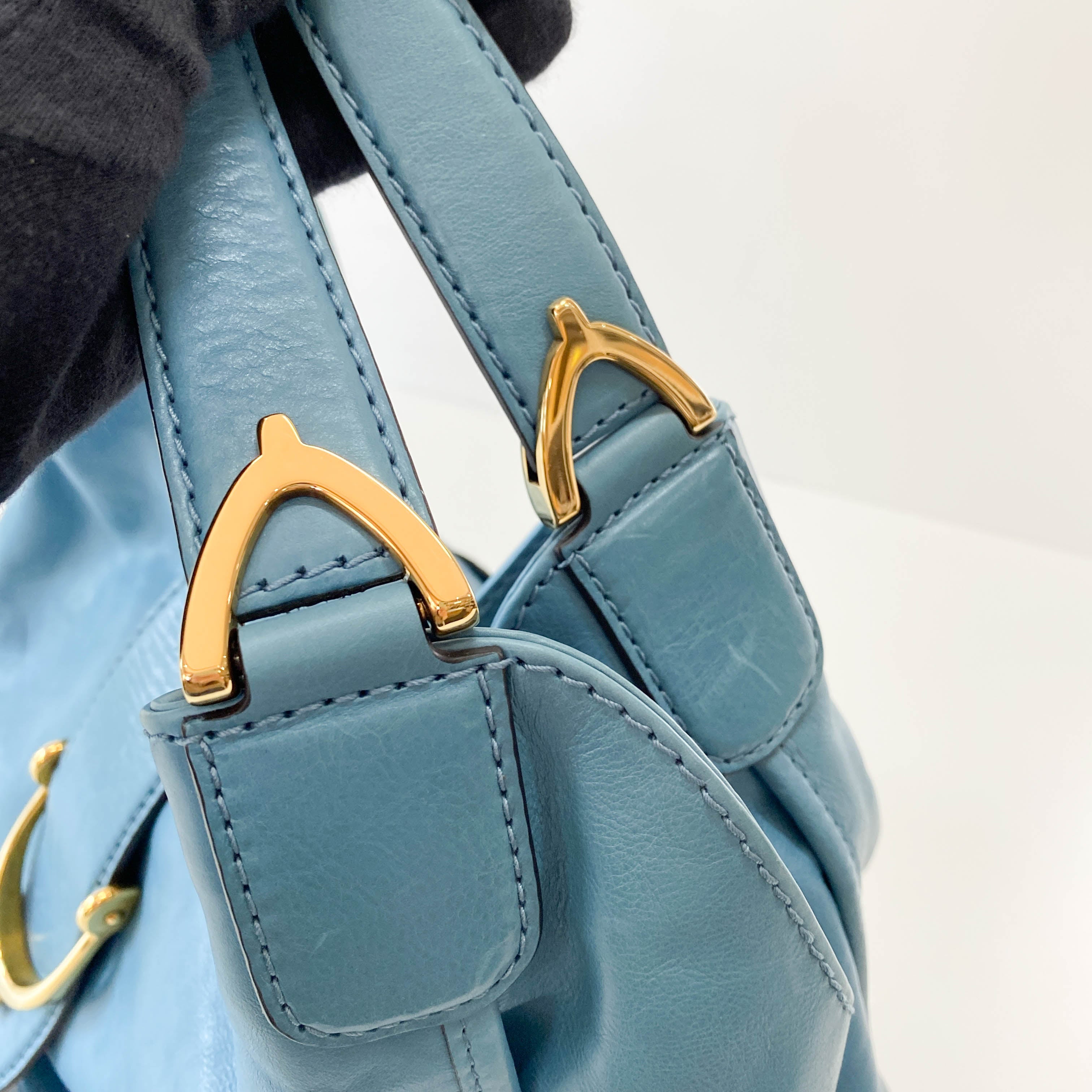 Stirrup Light Blue Leather Bag
