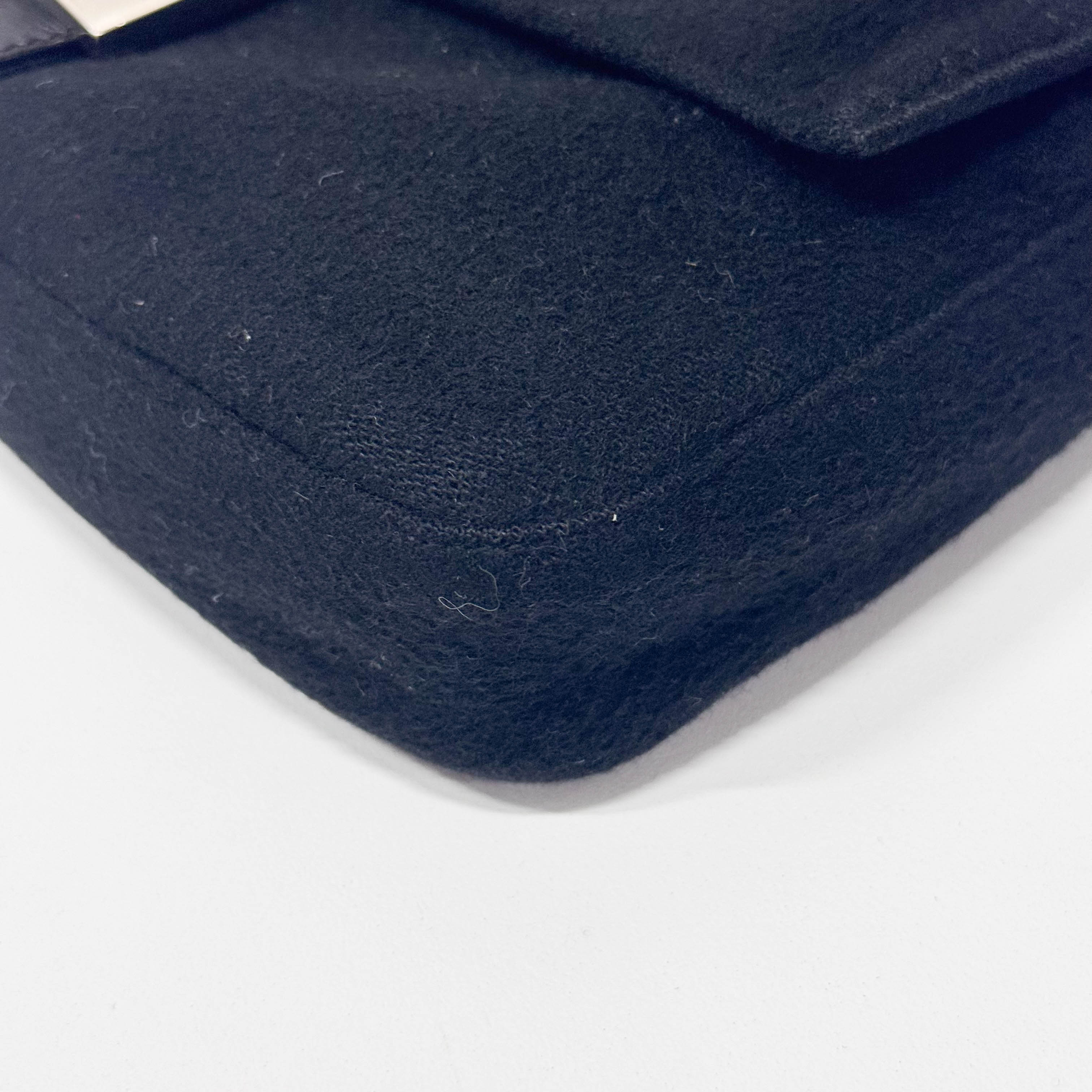 Baguette Wool Black Shoulder Bag