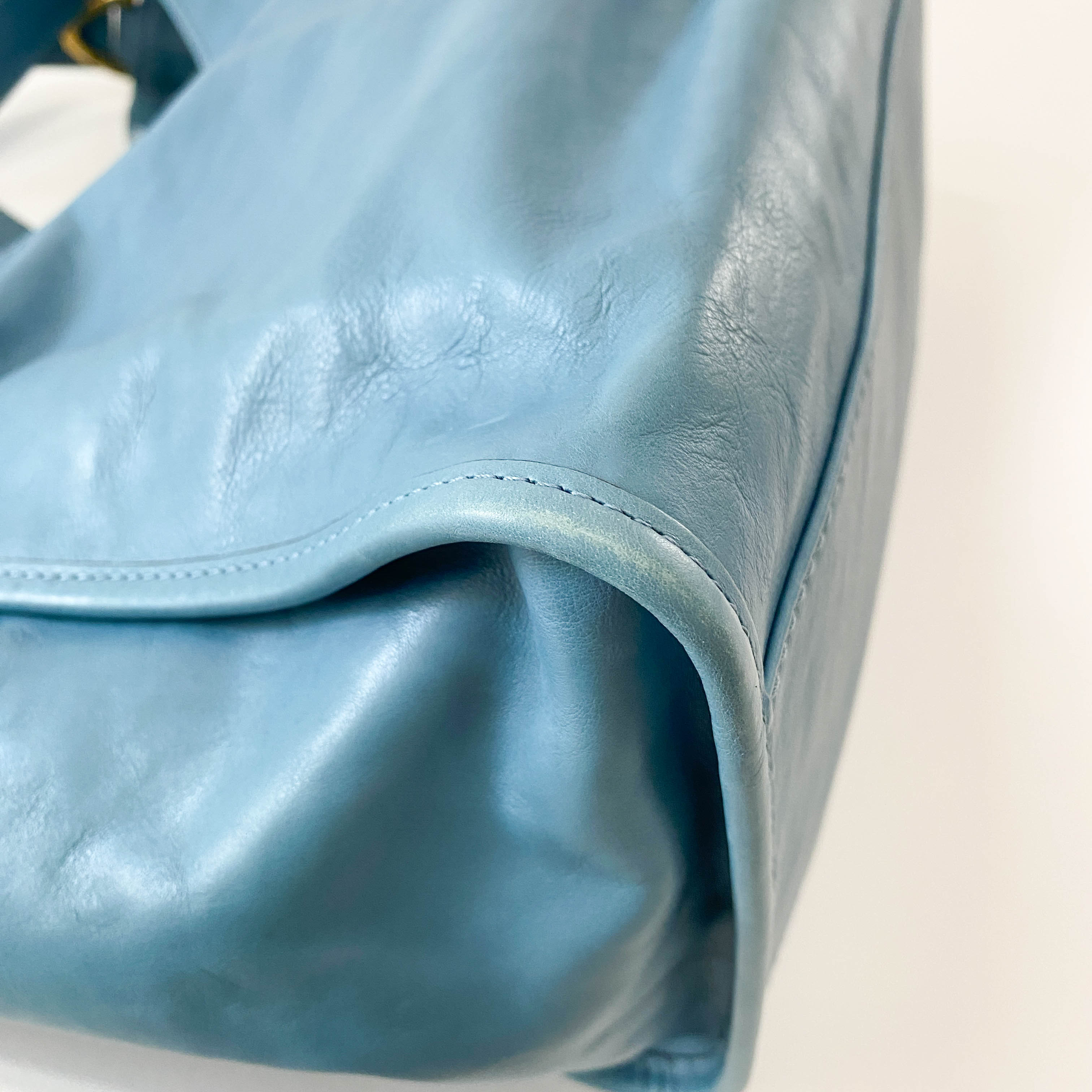 Stirrup Light Blue Leather Bag