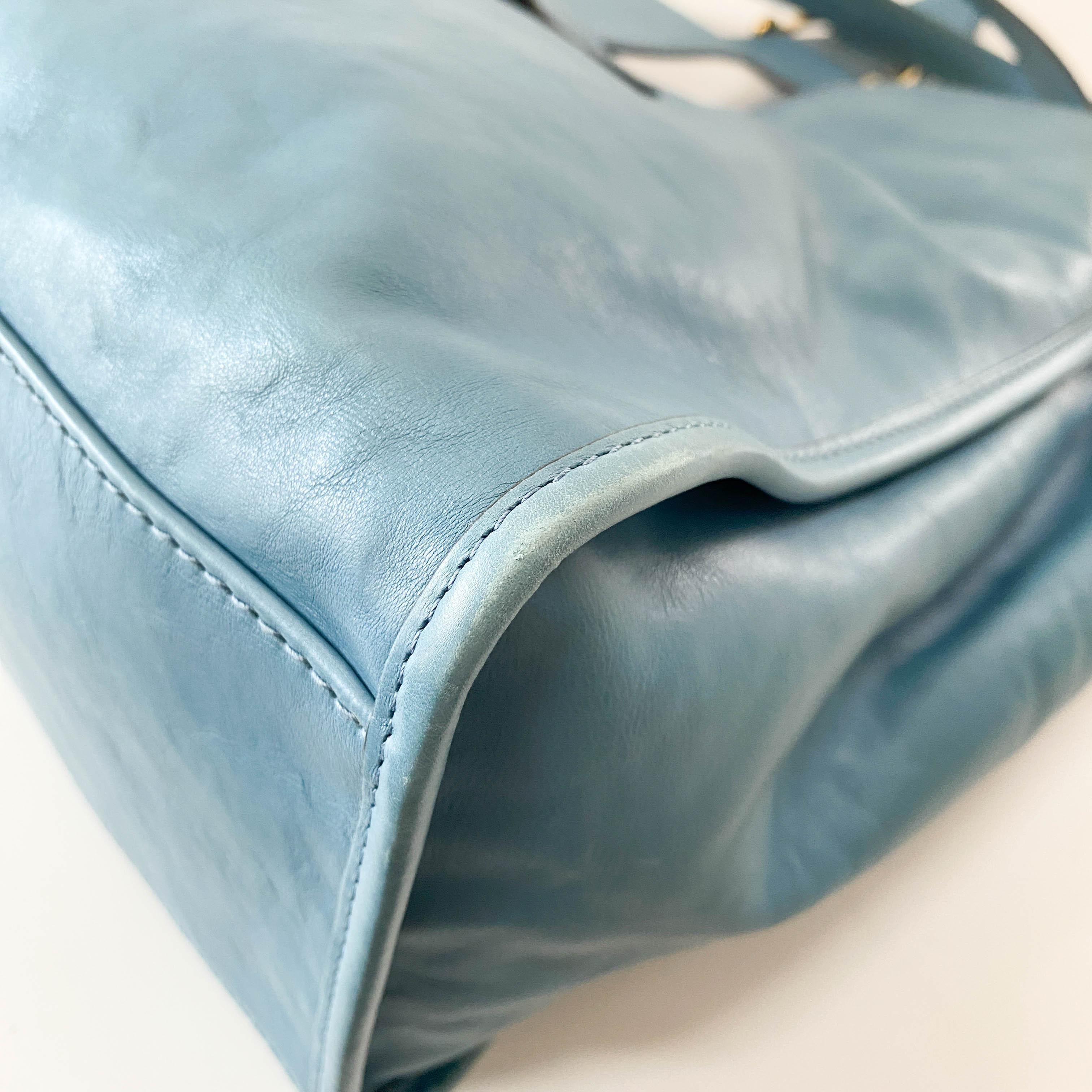 Stirrup Light Blue Leather Bag