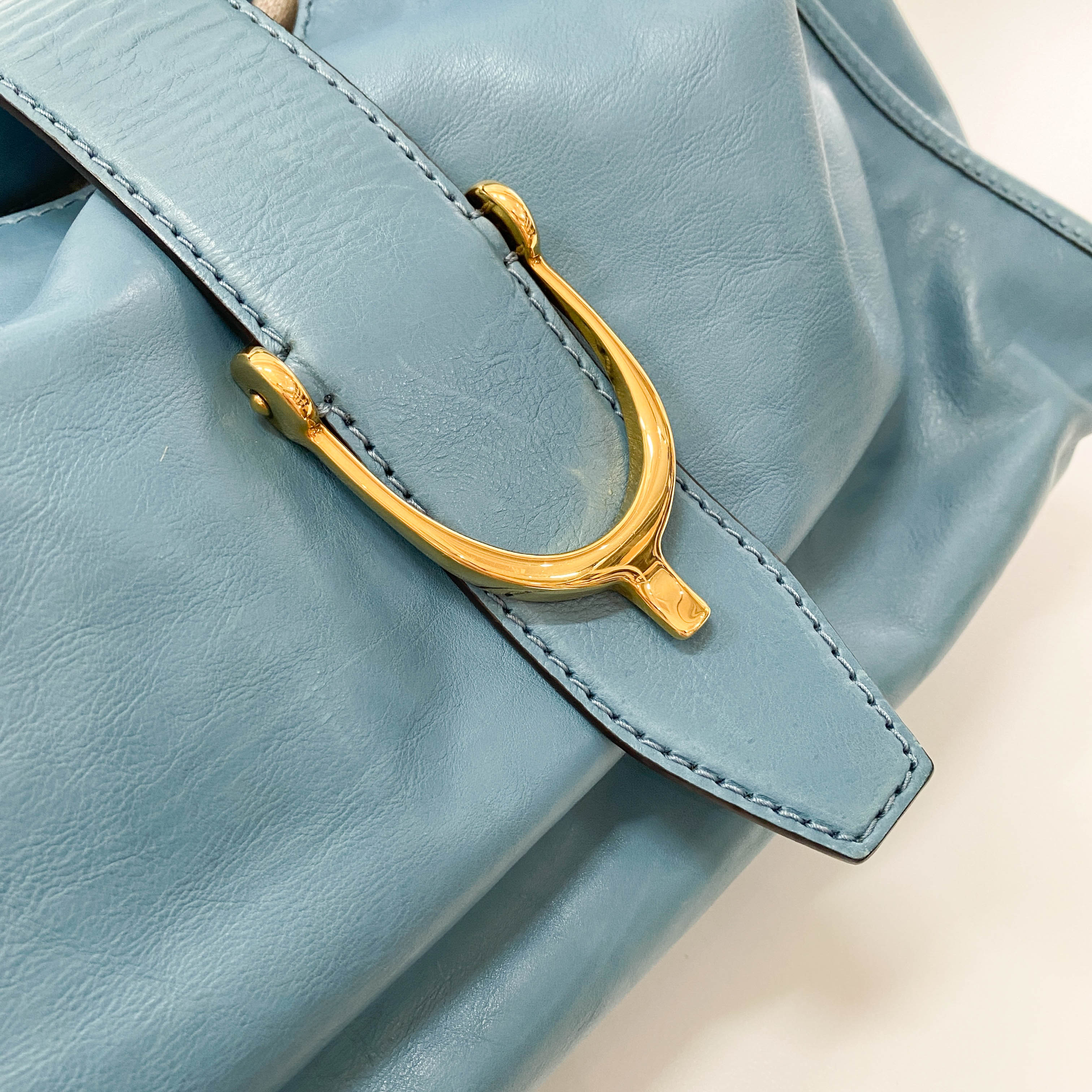 Stirrup Light Blue Leather Bag