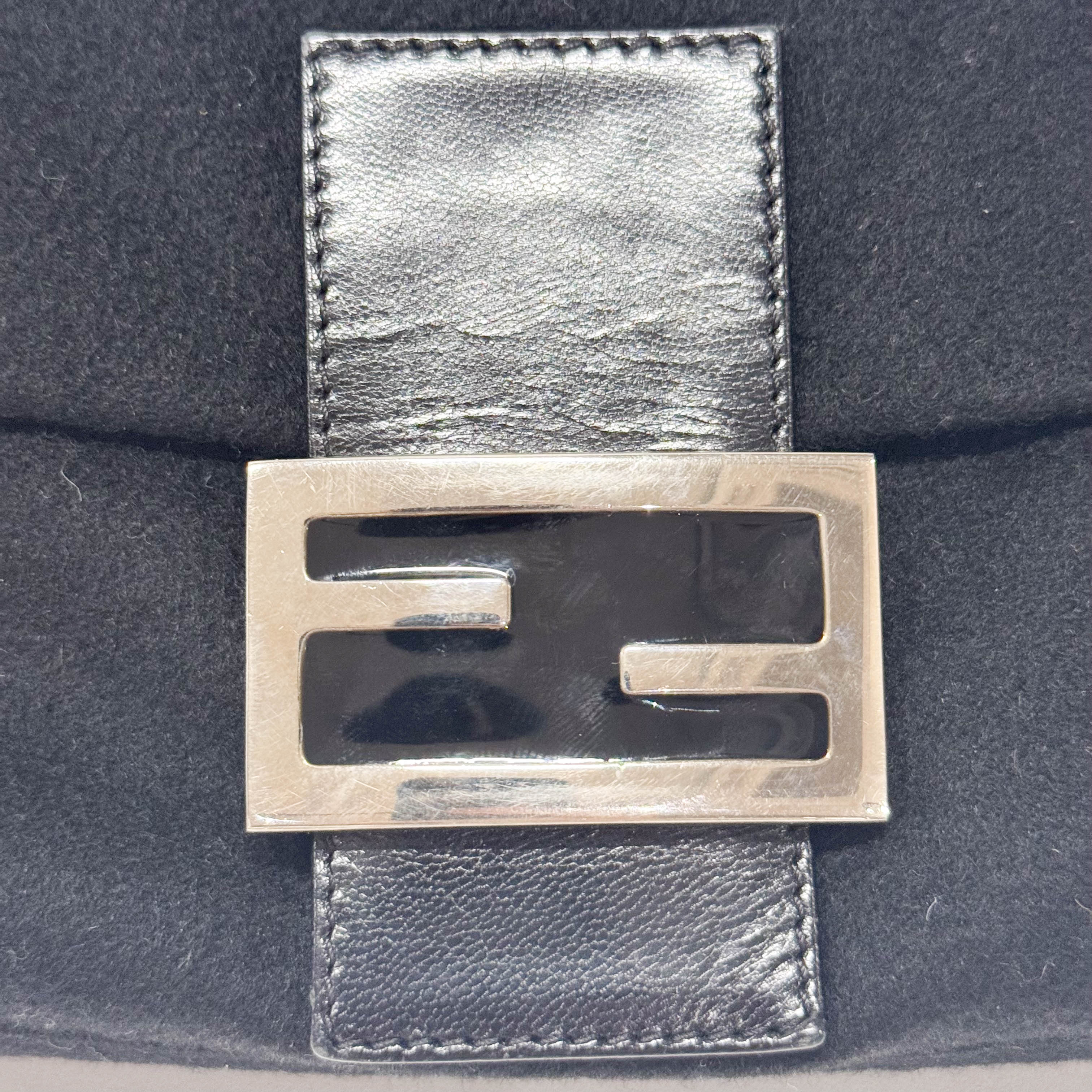 Baguette Wool Black Shoulder Bag