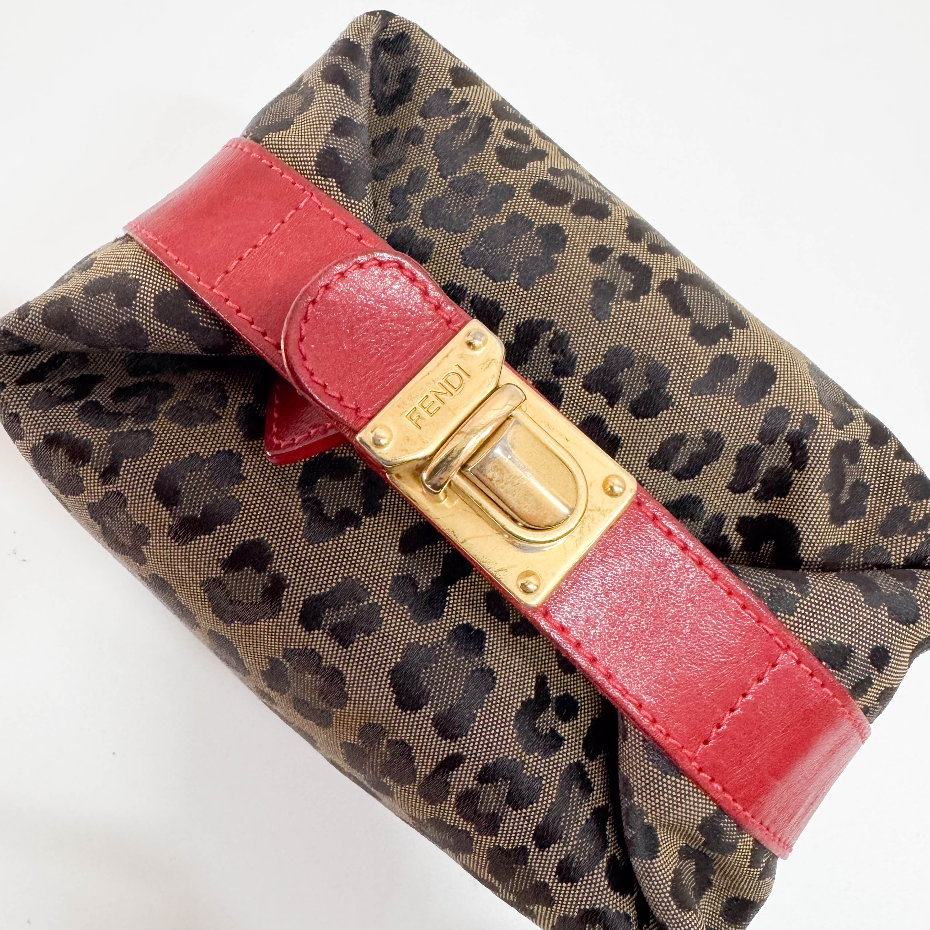 Vintage Brown Large Leopard Canvas Pouch
