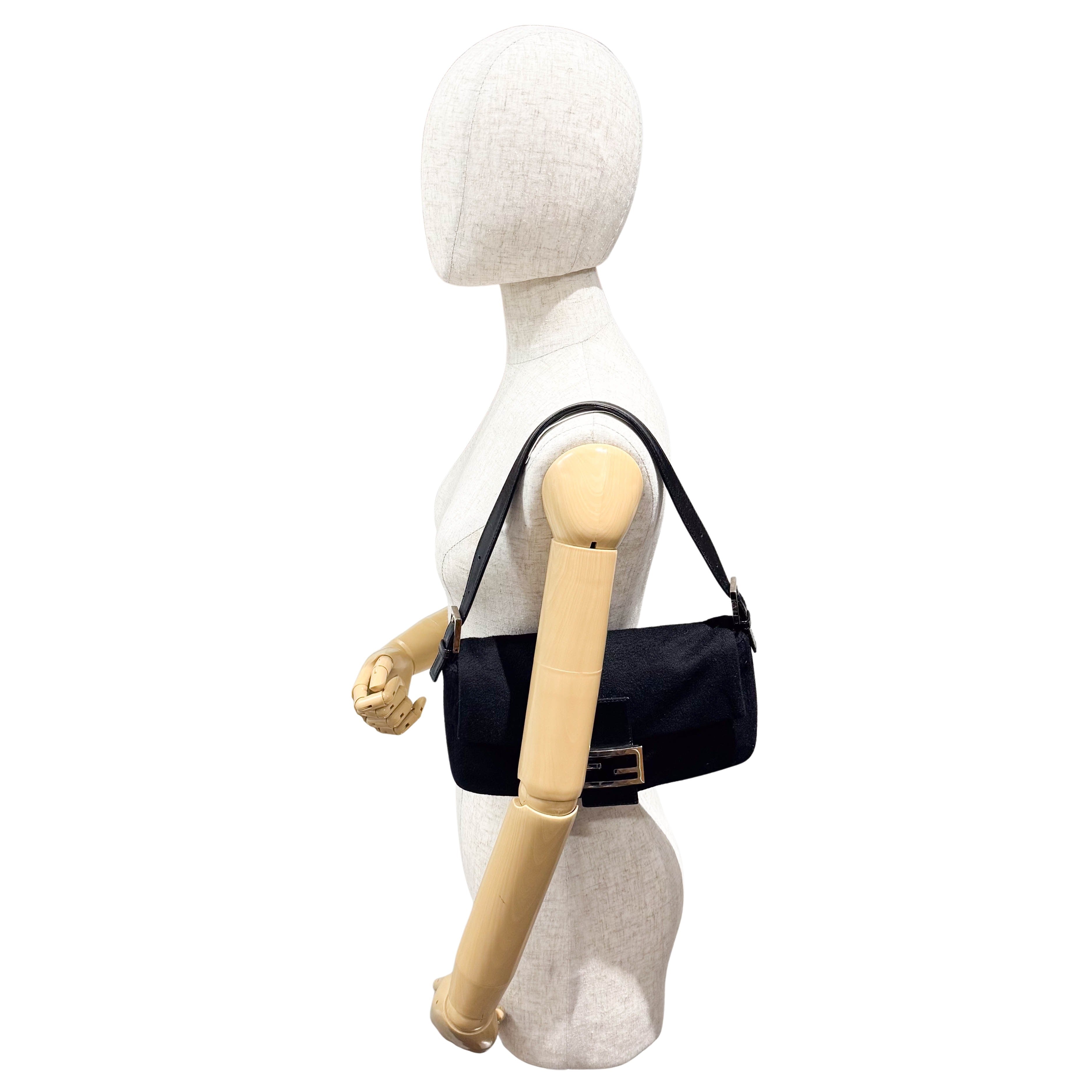 Baguette Wool Black Shoulder Bag