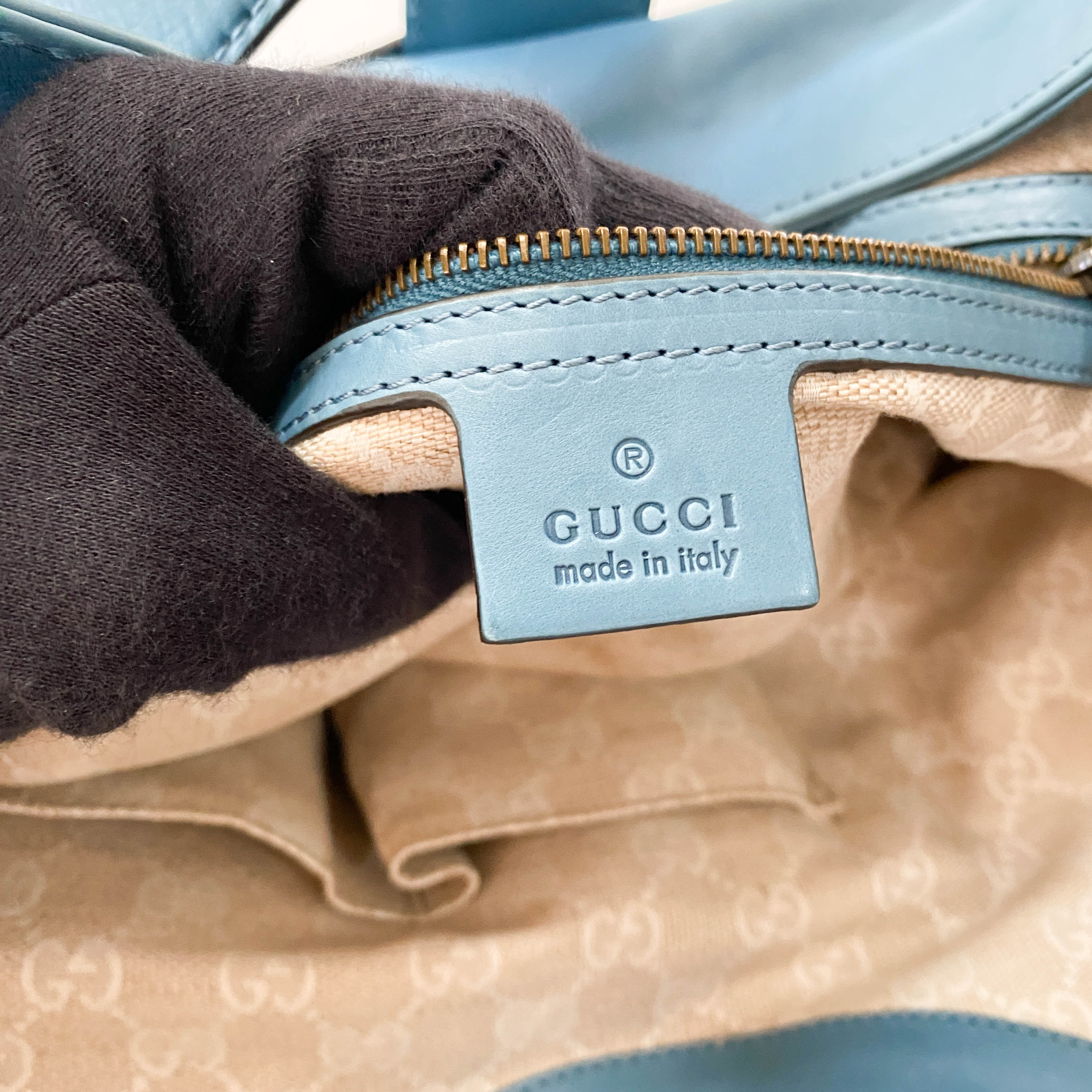 Stirrup Light Blue Leather Bag