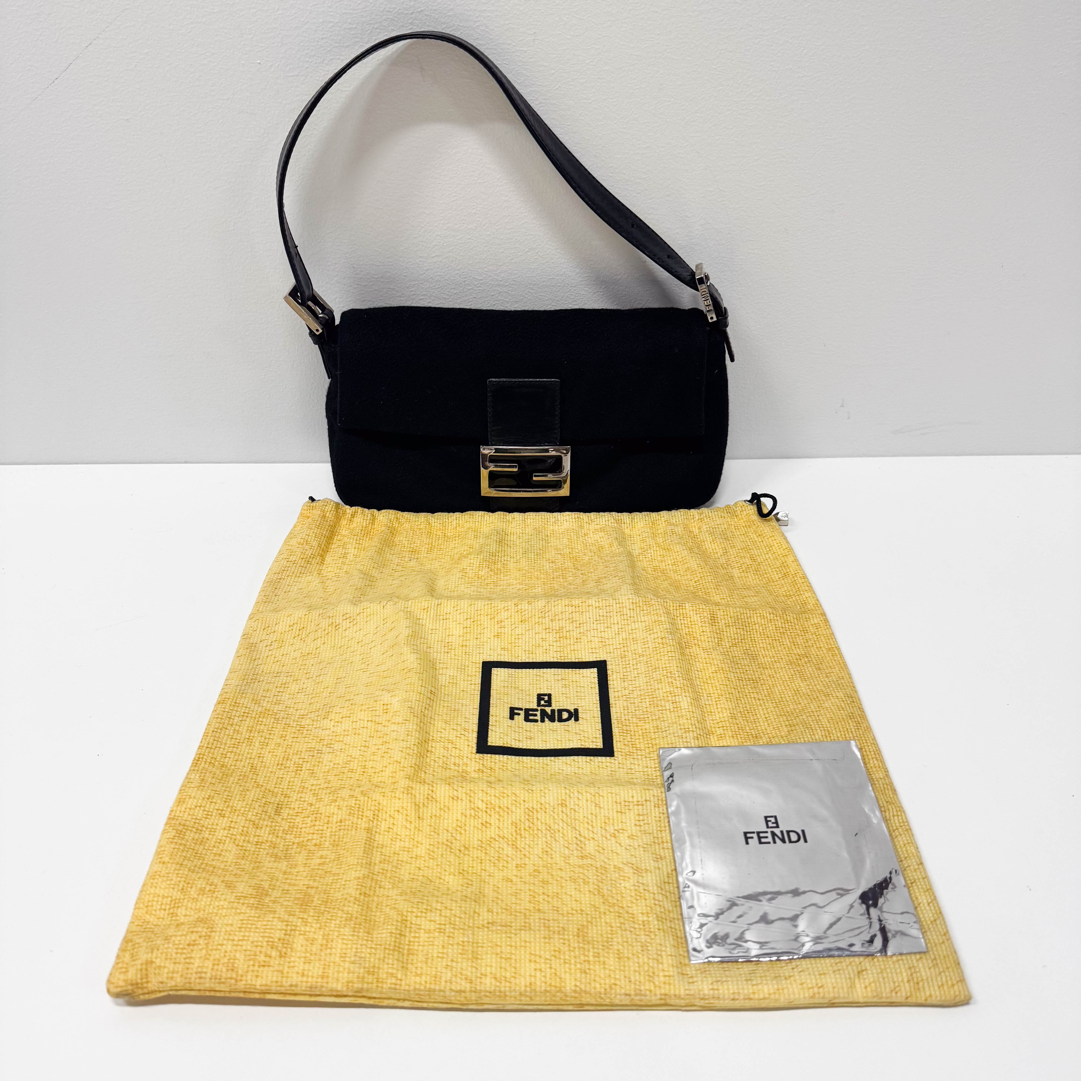 Baguette Wool Black Shoulder Bag