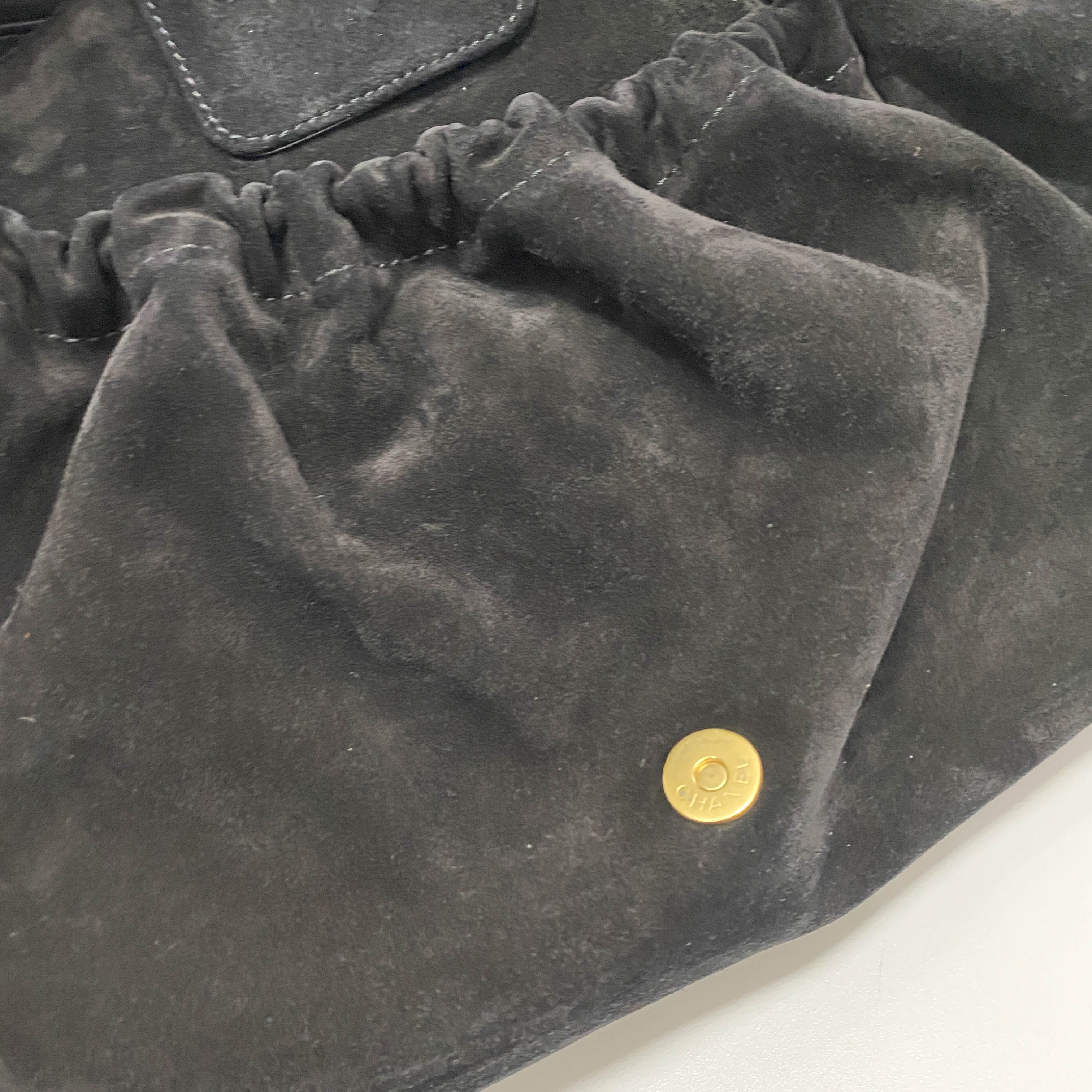 Cabas Black Suede Shoulder Bag